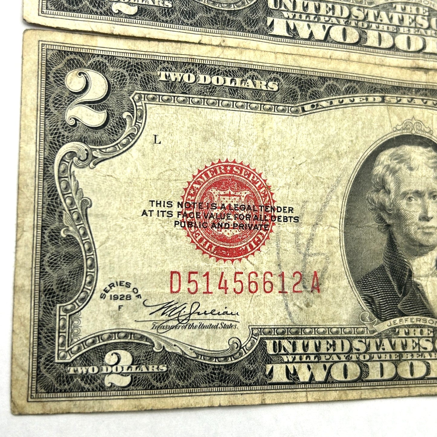 LOT OF 3 Series of 1928-F $2 Two Dollar Bill Red Seal United States Note