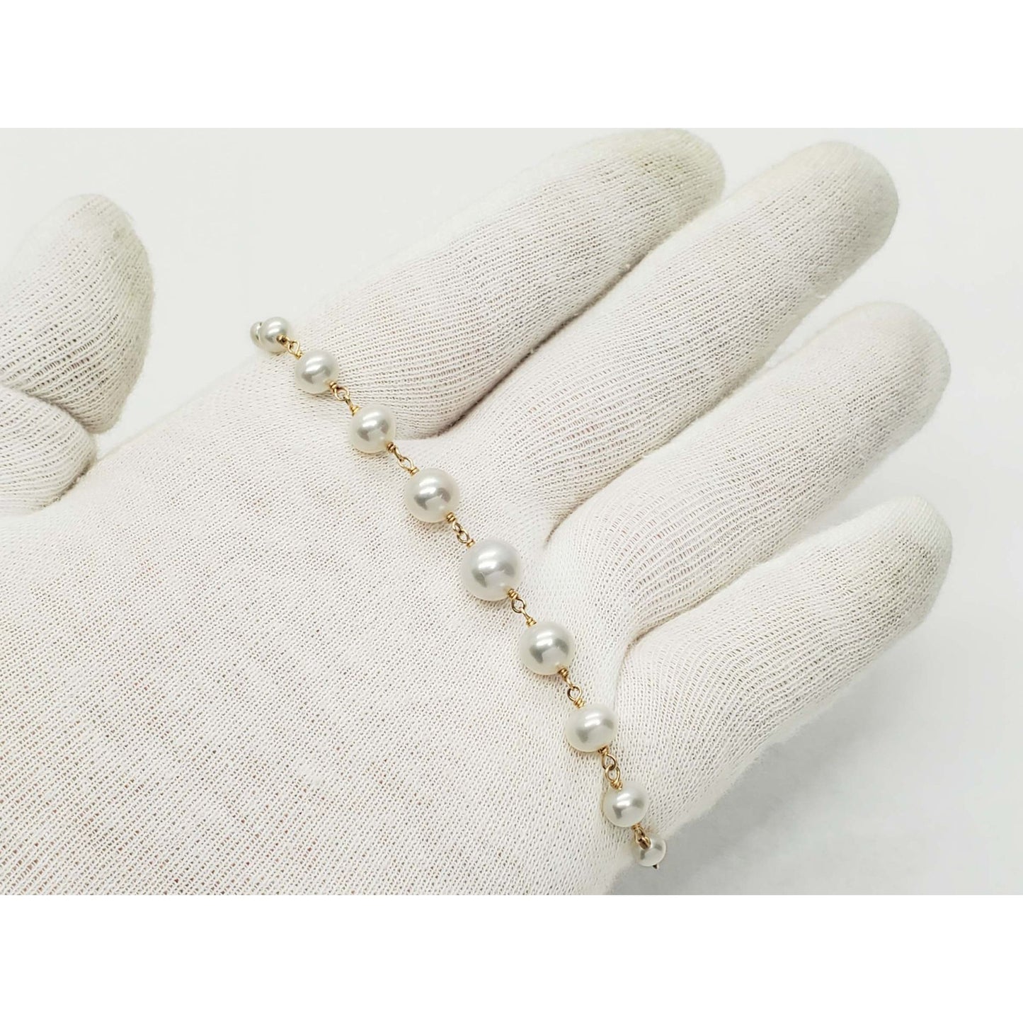 Jewelmak Designer Graduated Pearl Bead Bolo Bracelet 14k Gold