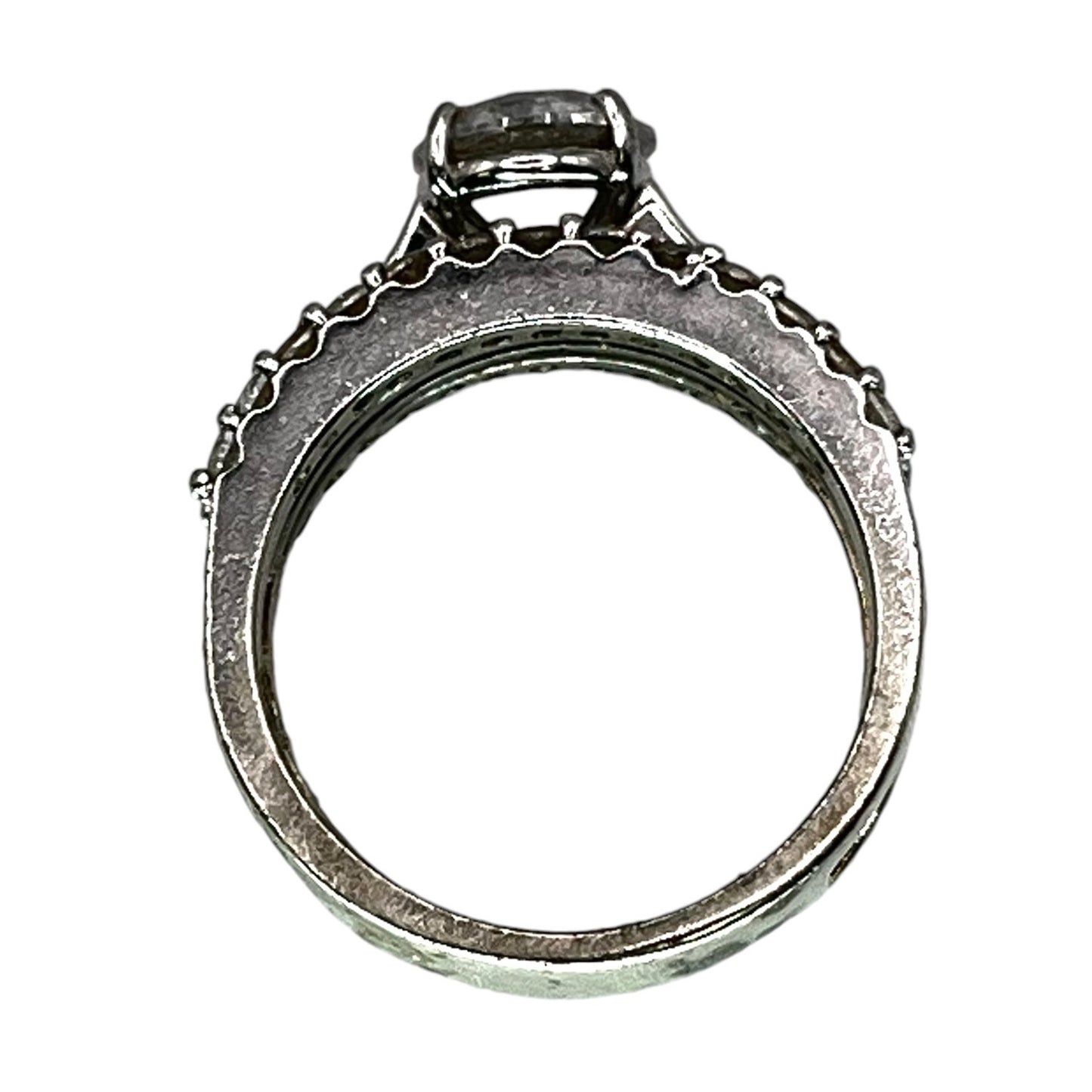 925 Silver Round Cut CZ Ring Size 6.75 Engagement Wedding Illusion Three Band