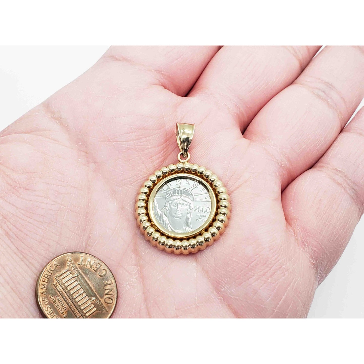 2000 1/10 oz Platinum Eagle Coin in 14k Gold Bezel Pendant