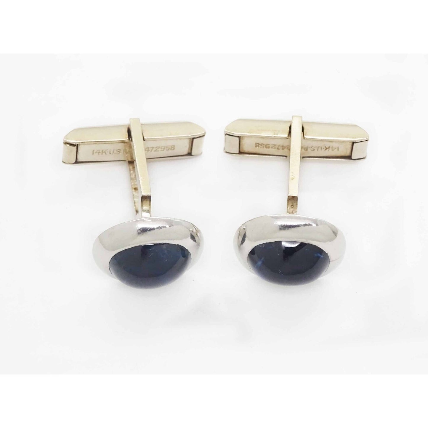 Art Deco 6.4ctw Natural Sapphire Cabochon Platinum & 14k White Gold Cuff Links