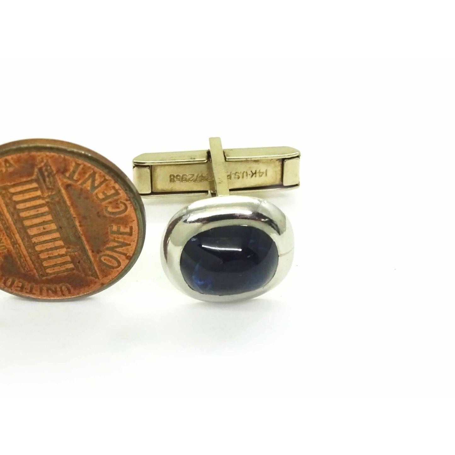 Art Deco 6.4ctw Natural Sapphire Cabochon Platinum & 14k White Gold Cuff Links