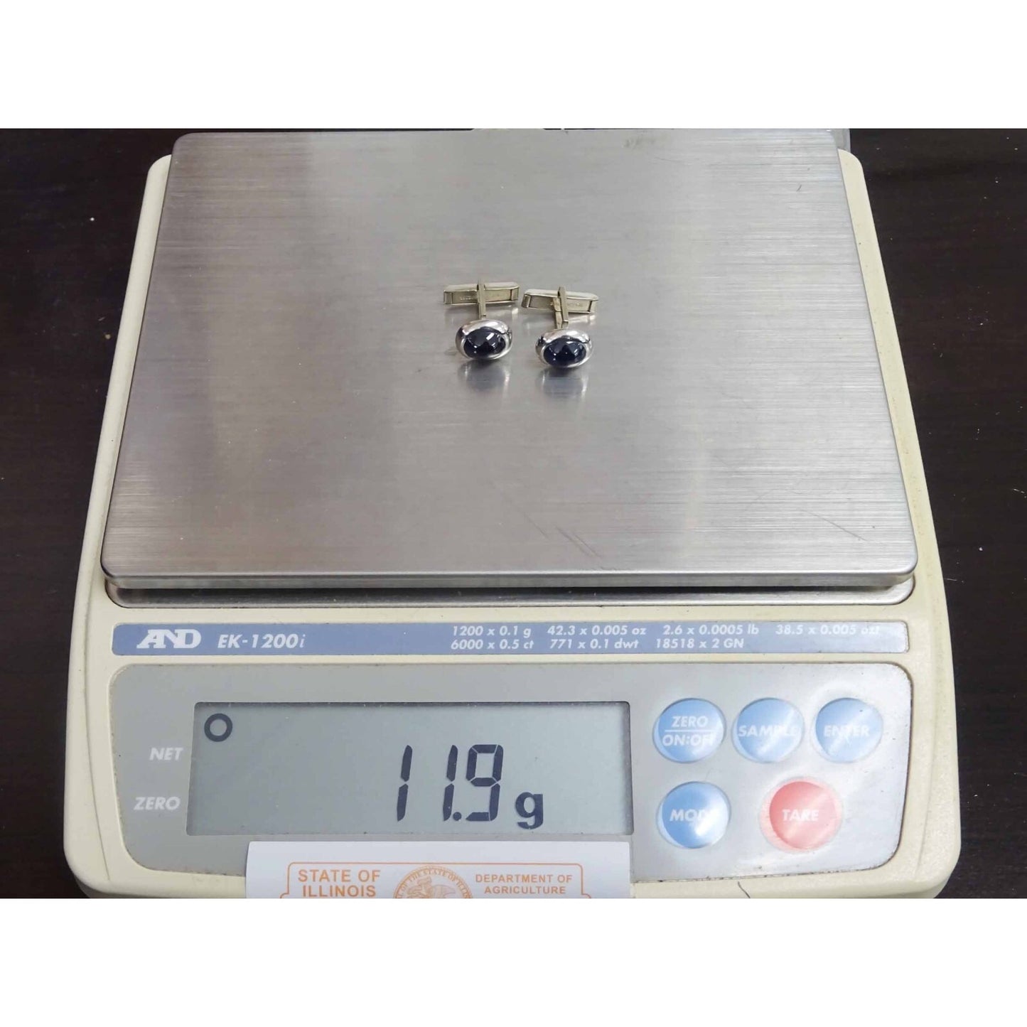 Art Deco 6.4ctw Natural Sapphire Cabochon Platinum & 14k White Gold Cuff Links