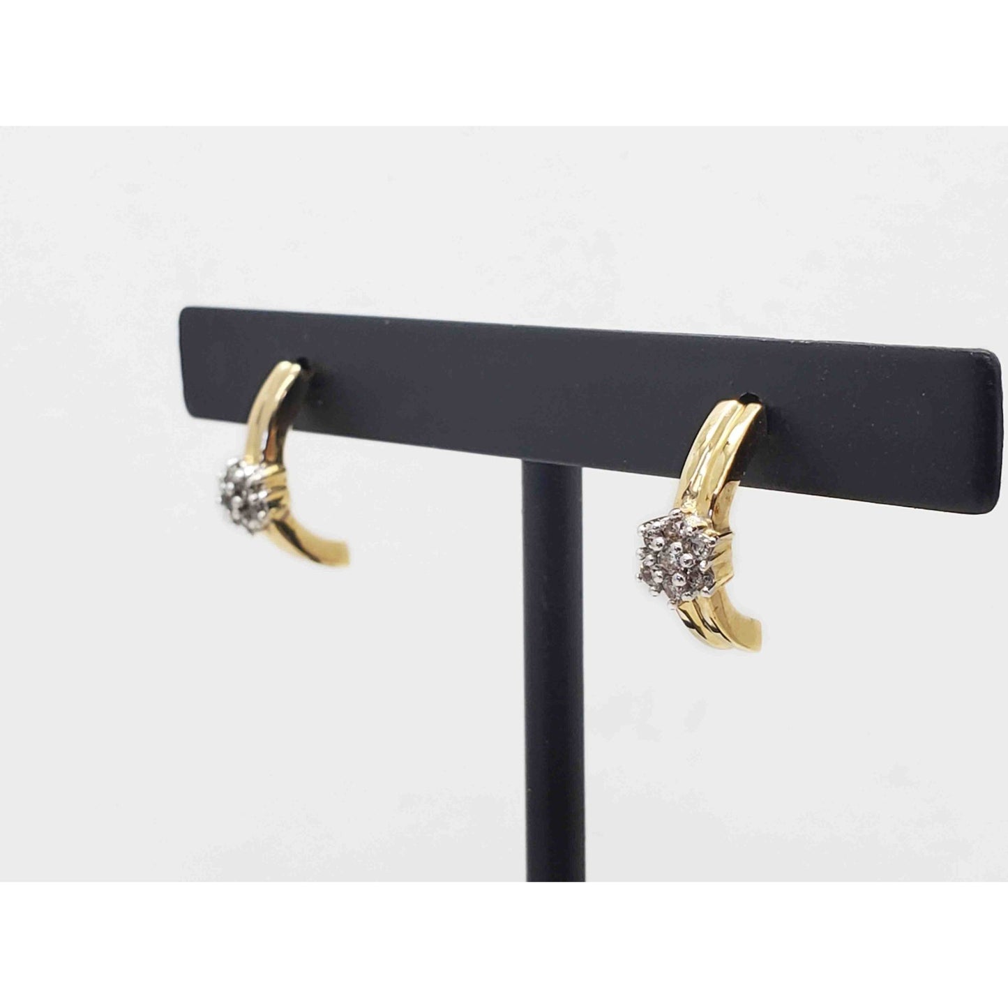 0.14ctw Natural Diamond Mini Cluster Half Hoop Style Drop Earrings 14k Gold