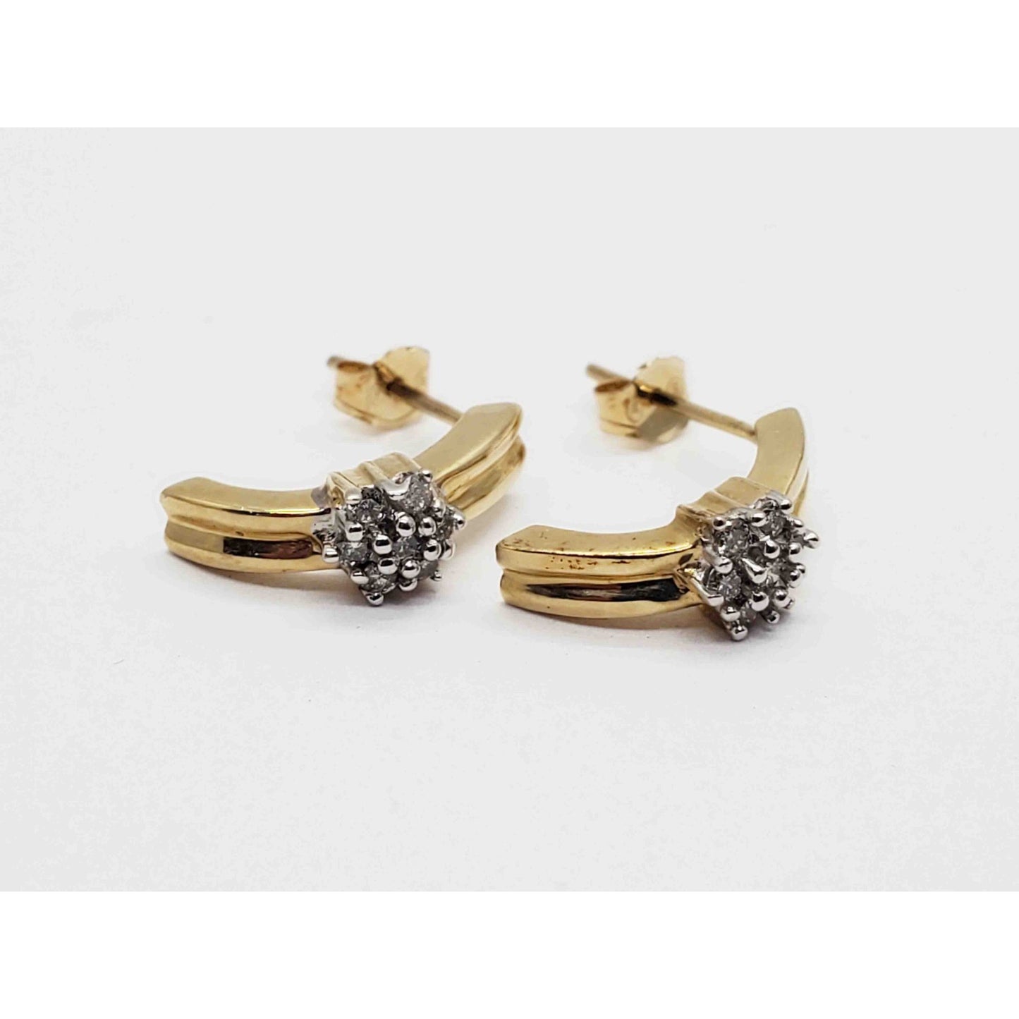 0.14ctw Natural Diamond Mini Cluster Half Hoop Style Drop Earrings 14k Gold