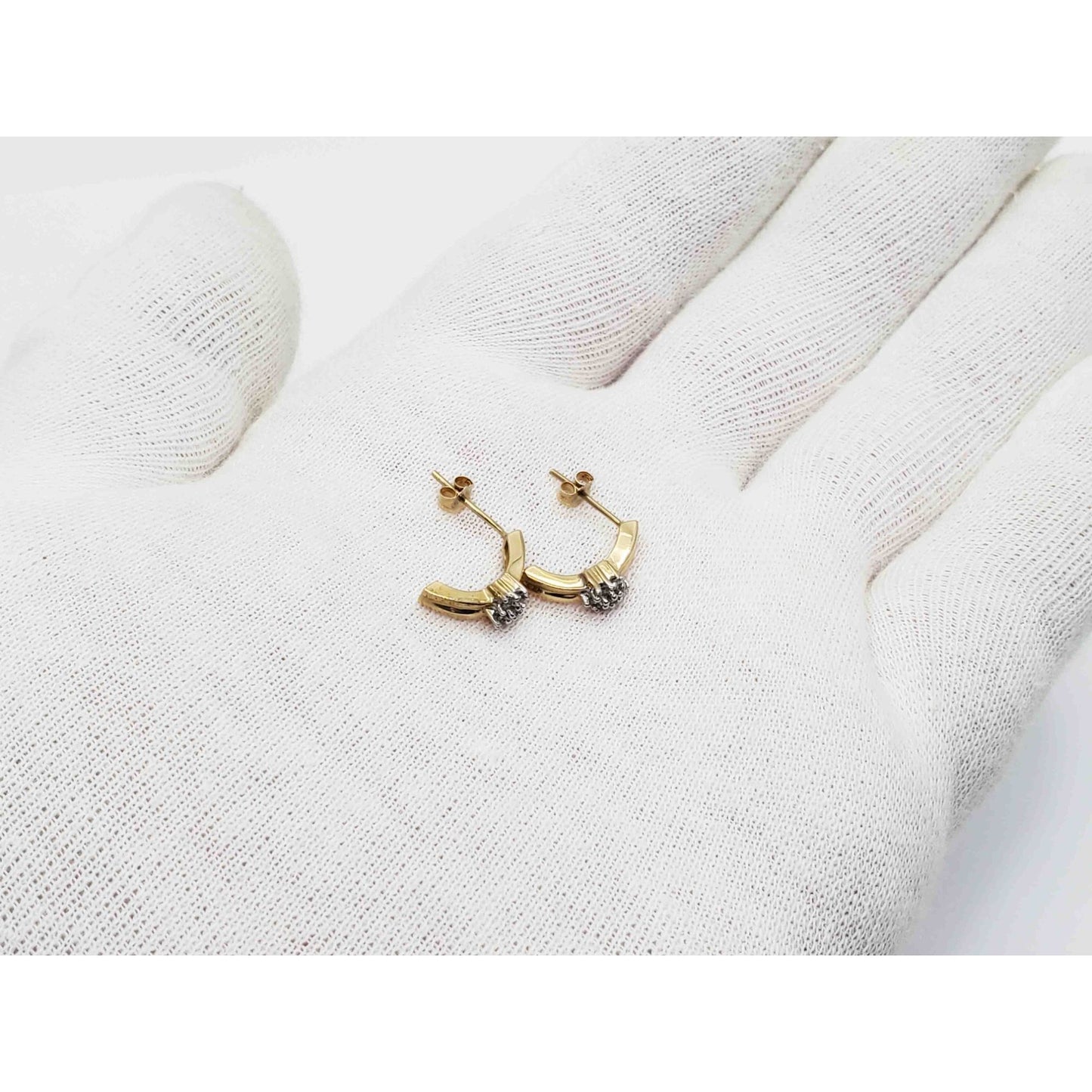 0.14ctw Natural Diamond Mini Cluster Half Hoop Style Drop Earrings 14k Gold