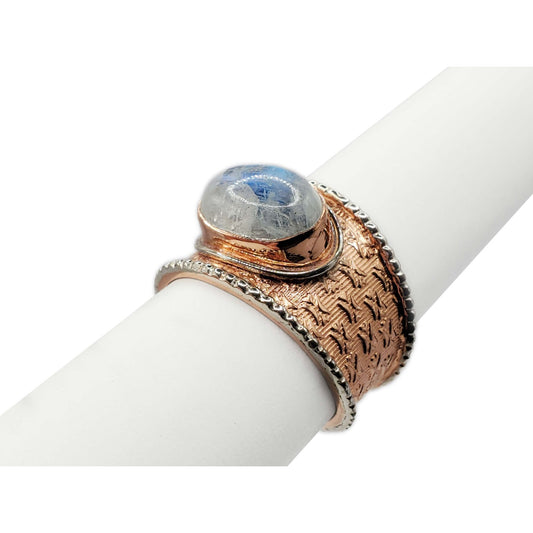 Oval Moonstone Cabochon Statement Ring Copper Plate Over Sterling Silver Size 12