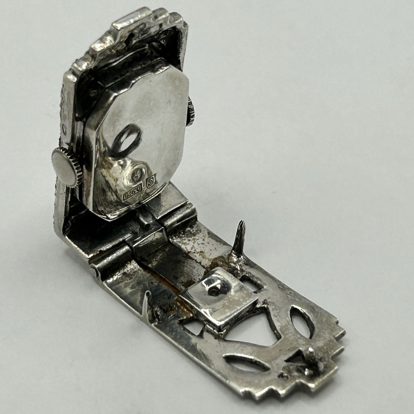 Antique Chronex Marcasite & 925 Sterling Silver Fur-Clip Watch - Windup Movement