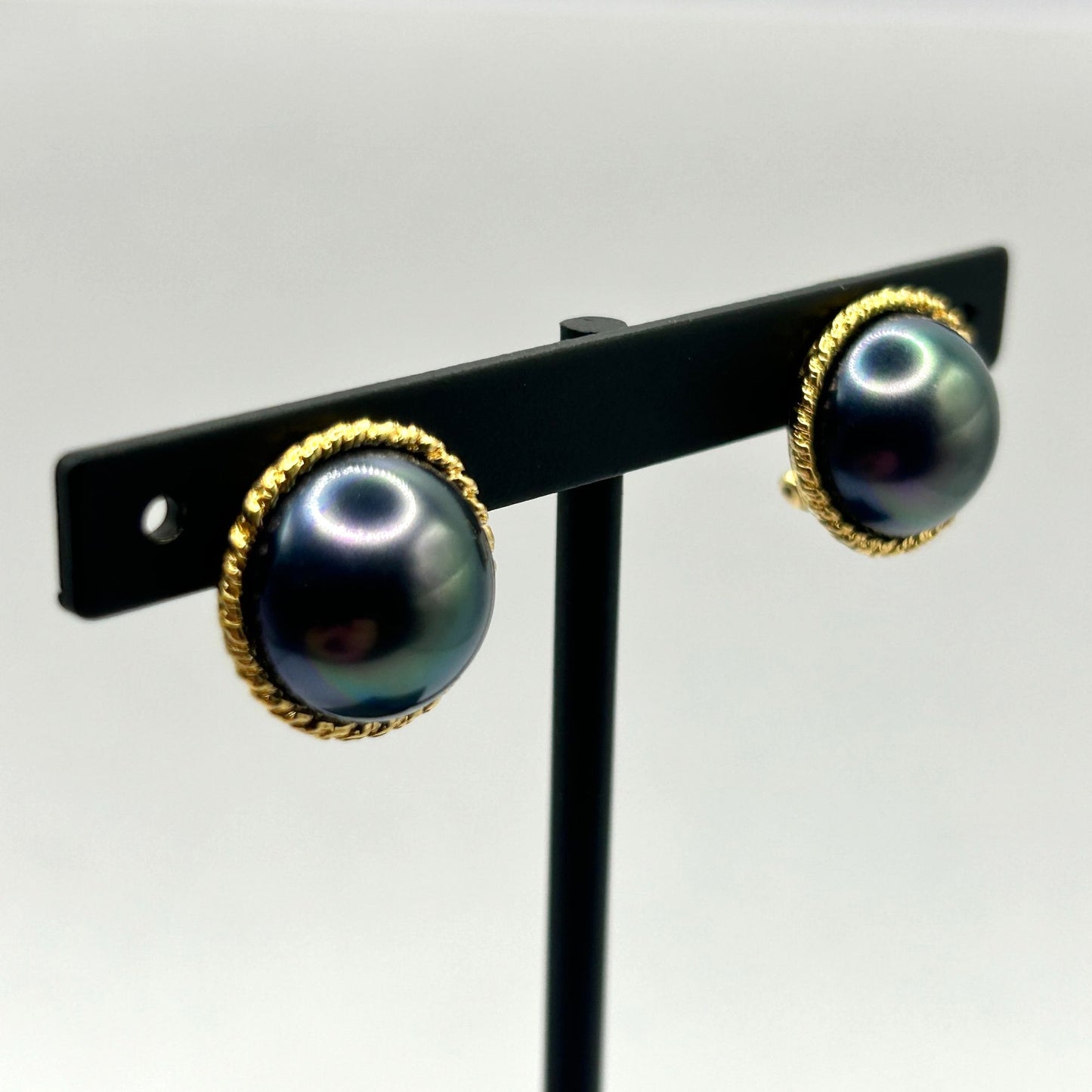 Majorica Euro-Clip Stud Earrings Purple Faux Pearl Round Gold Tone