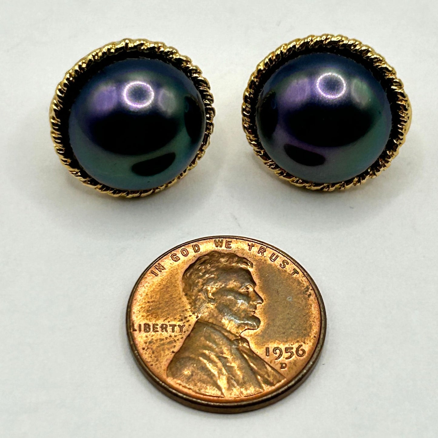 Majorica Euro-Clip Stud Earrings Purple Faux Pearl Round Gold Tone