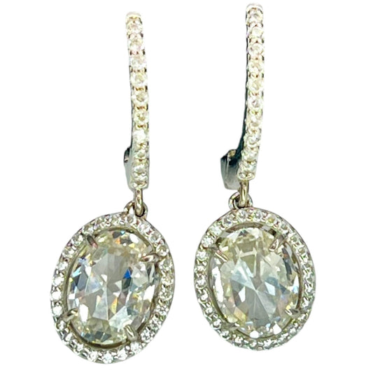 925 Sterling Silver Cubic Zirconia Dangle Hoop Earrings Oval Minimalist Classic