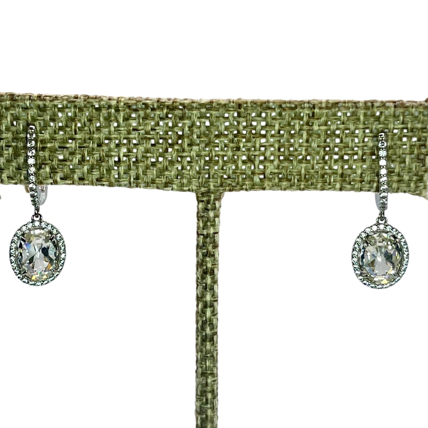 925 Sterling Silver Cubic Zirconia Dangle Hoop Earrings Oval Minimalist Classic