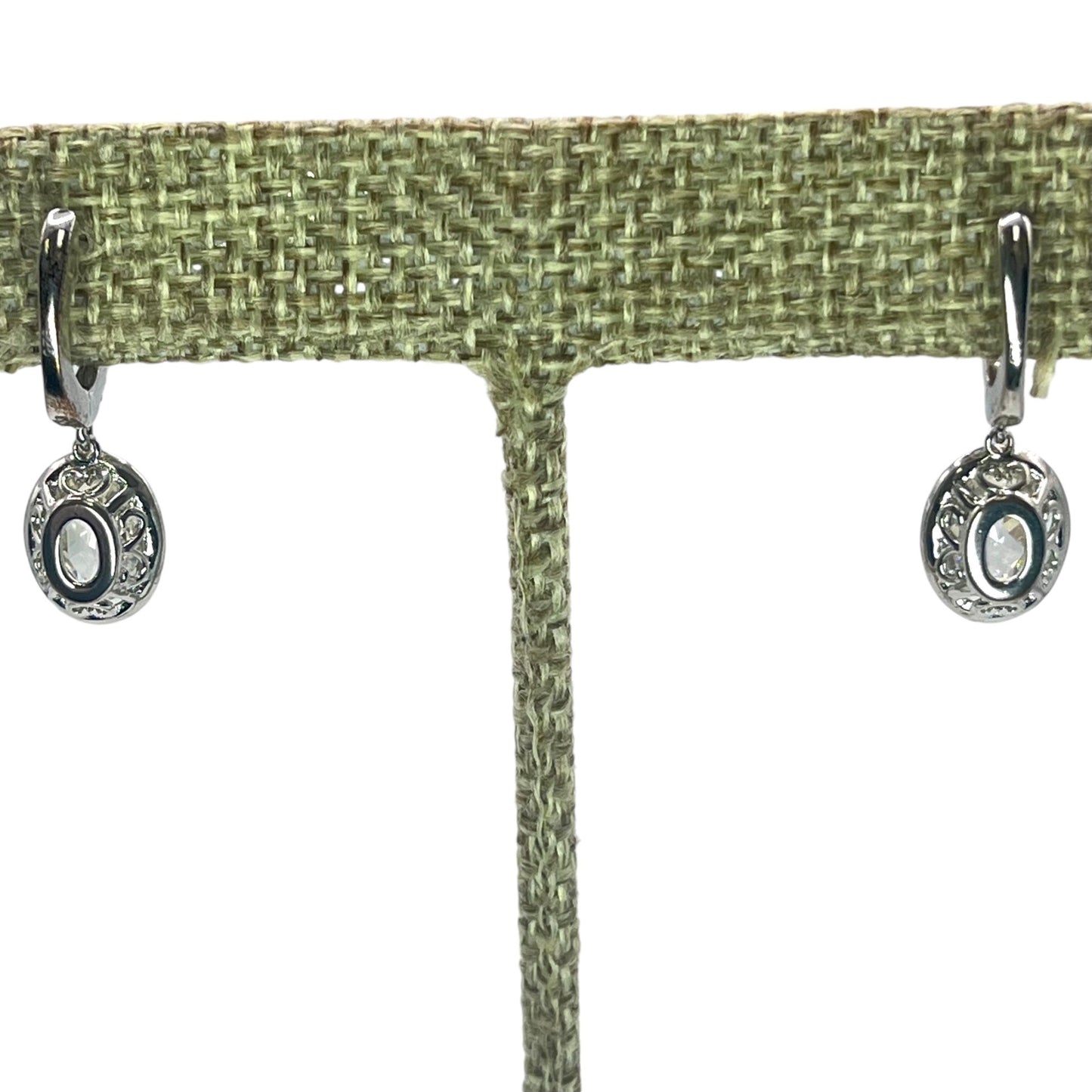 925 Sterling Silver Cubic Zirconia Dangle Hoop Earrings Oval Minimalist Classic