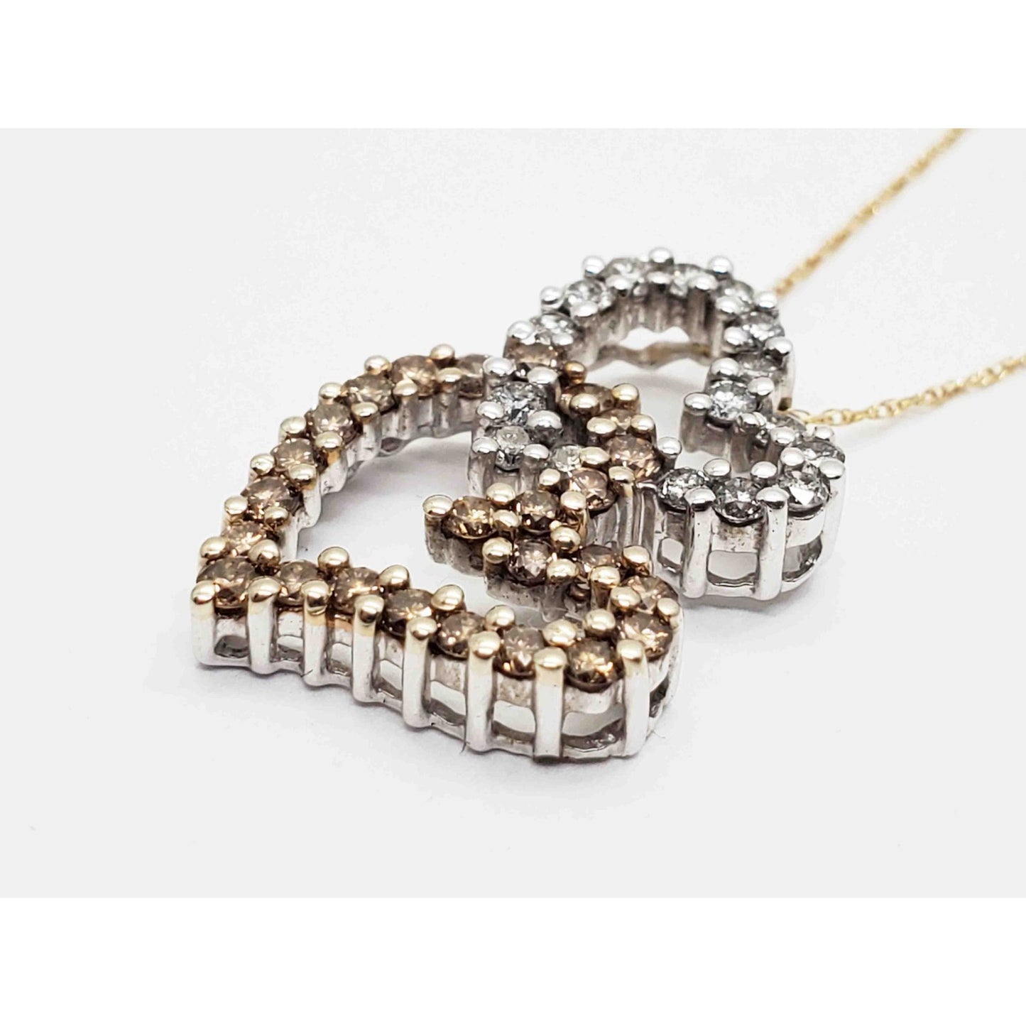 0.4 ctw Two-Tone Diamond Double Linked Hearts Pendant 14k White Gold