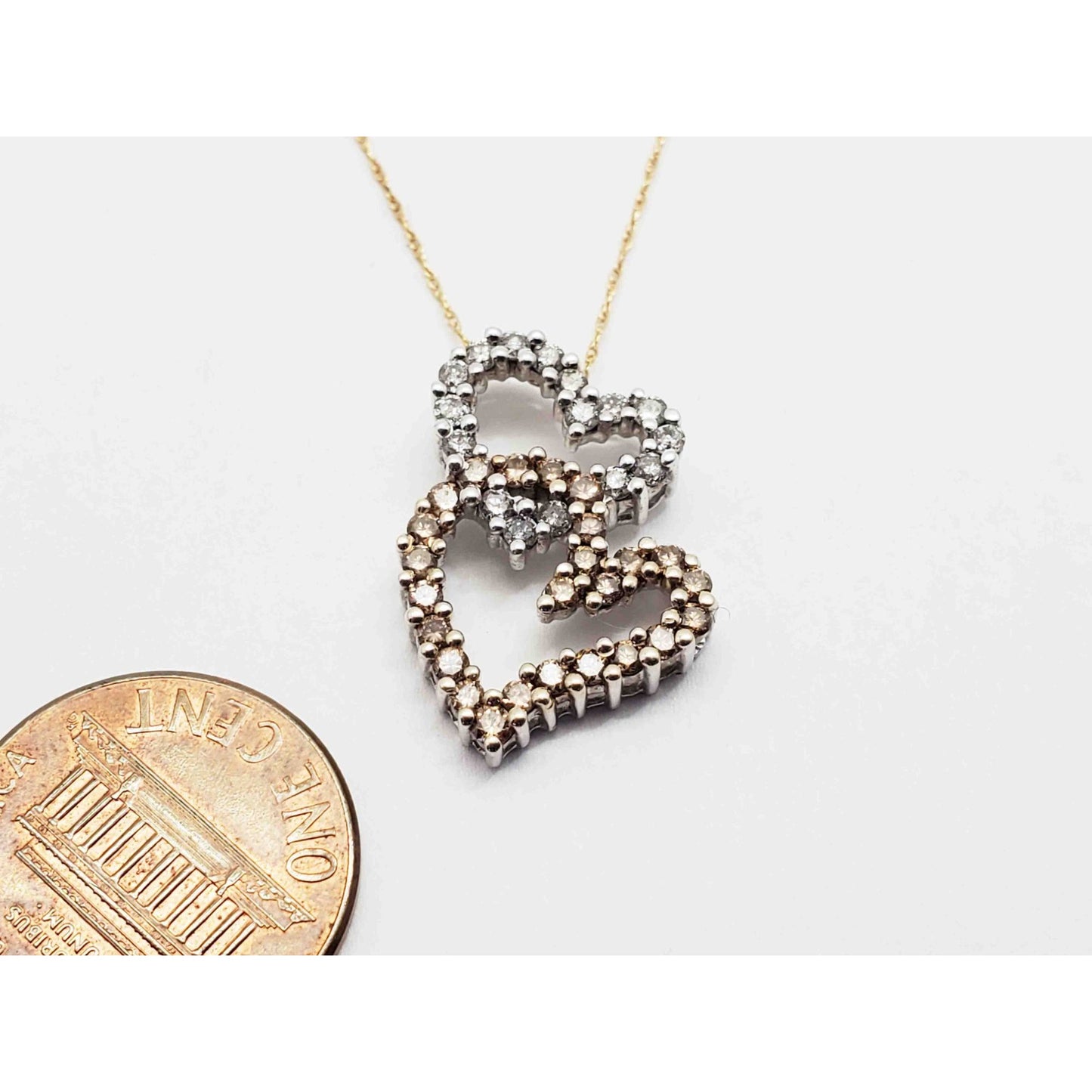 0.4 ctw Two-Tone Diamond Double Linked Hearts Pendant 14k White Gold