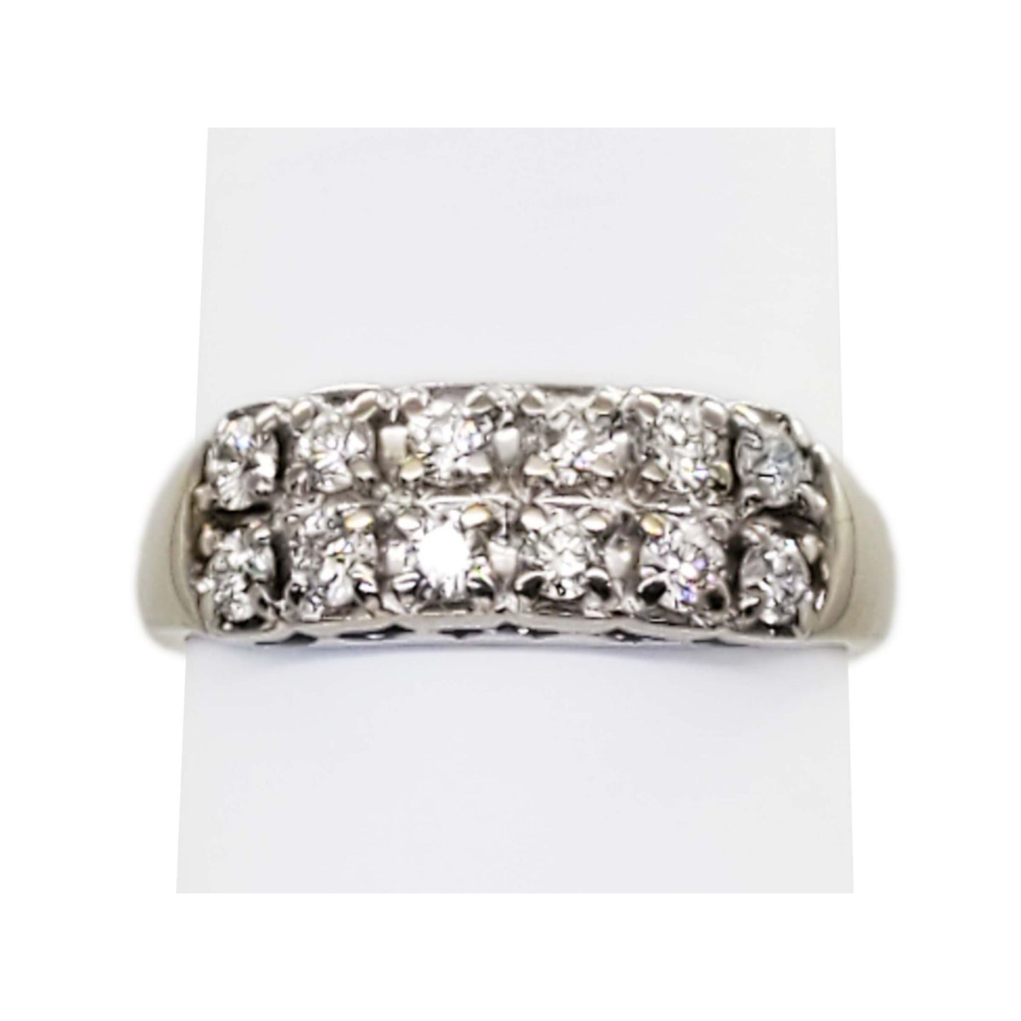 0.6 ctw Natural Diamond 2-Row Filigree Band Ring 14k White Gold Size 11