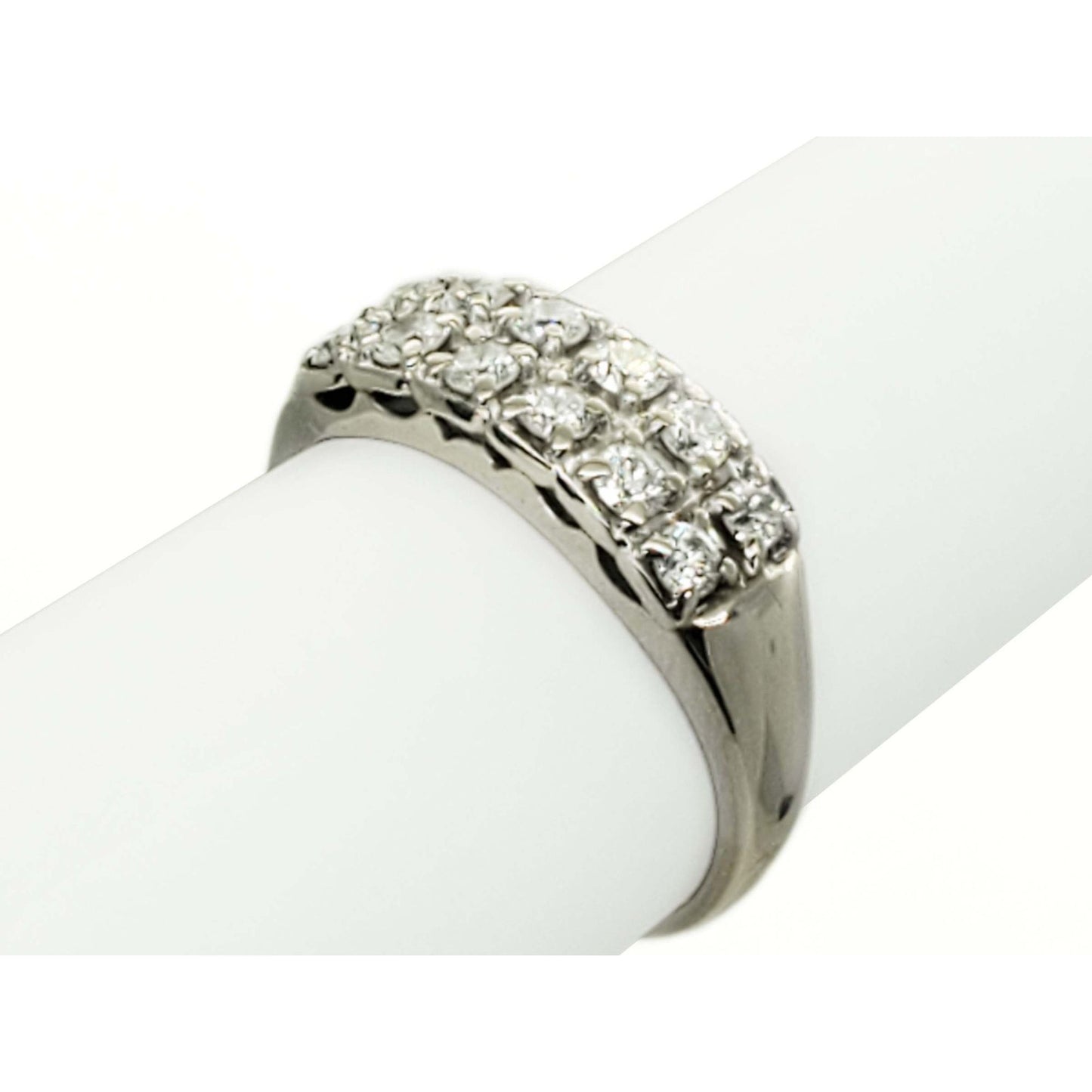 0.6 ctw Natural Diamond 2-Row Filigree Band Ring 14k White Gold Size 11