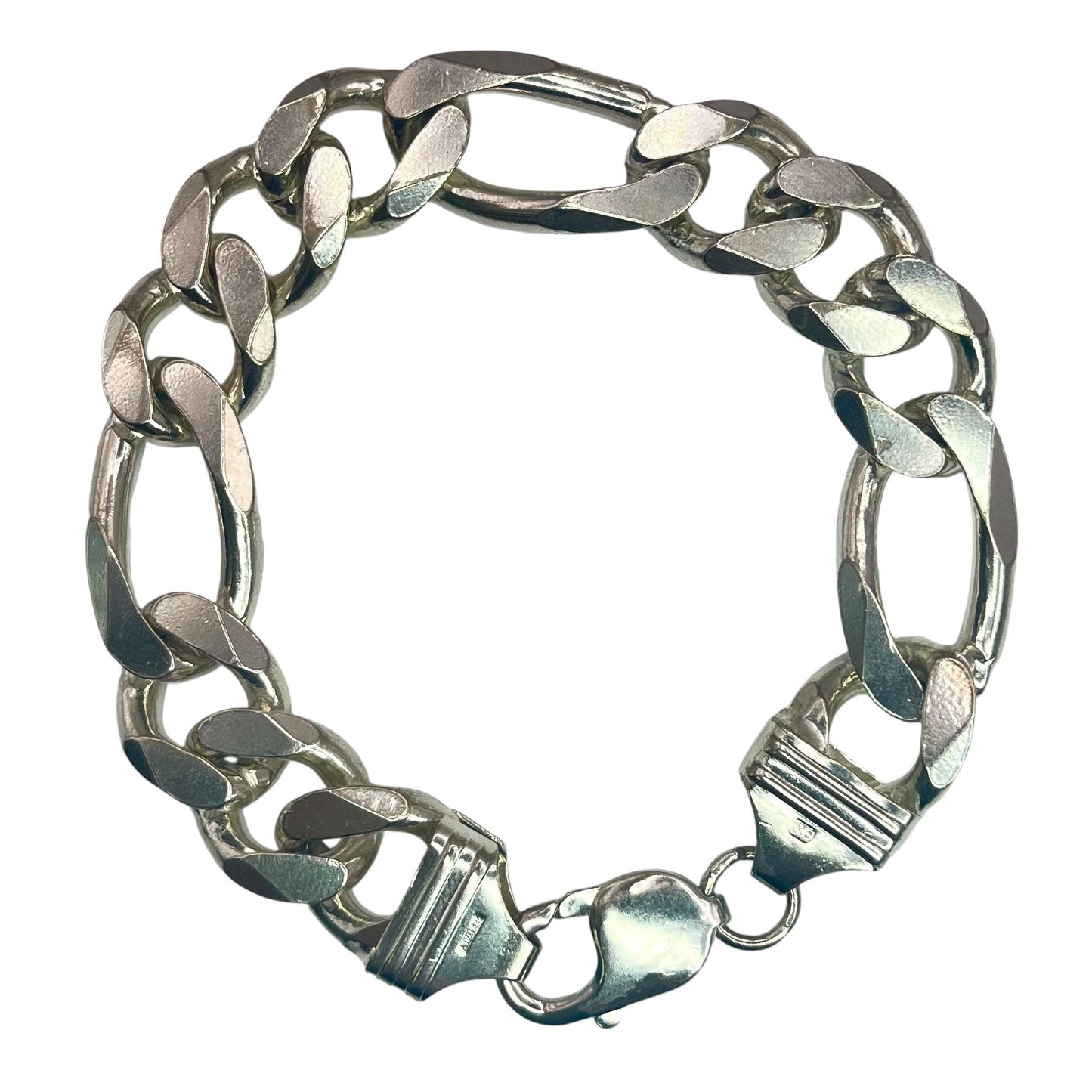 925 Sterling Silver Men's Figaro Chain Bracelet 8 Inch 13mm Classic Chunky