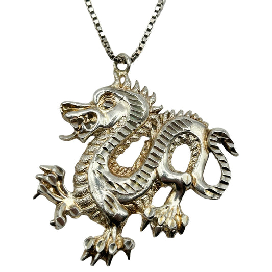 925 Sterling Silver Luck Dragon 20" Pendant Necklace