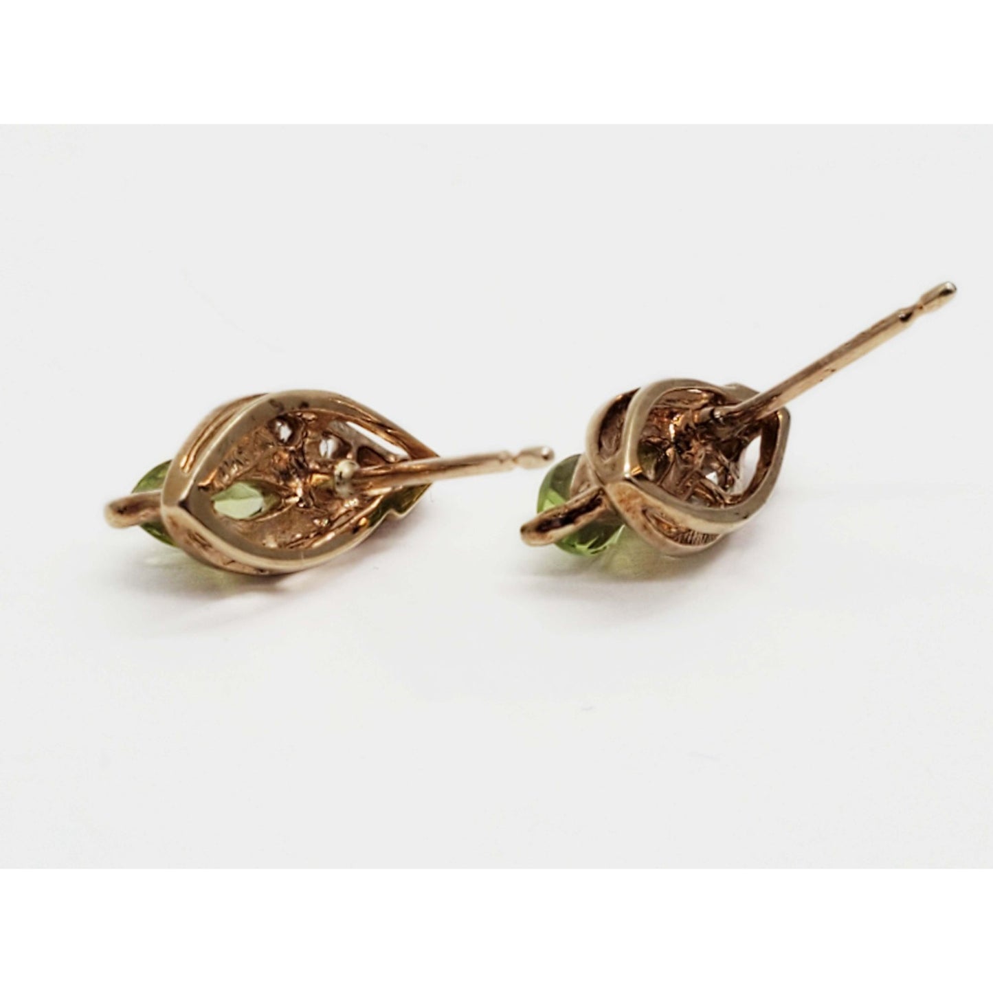 Marquise Natural Peridot & Diamond Accent Stud Earrings 10k Gold