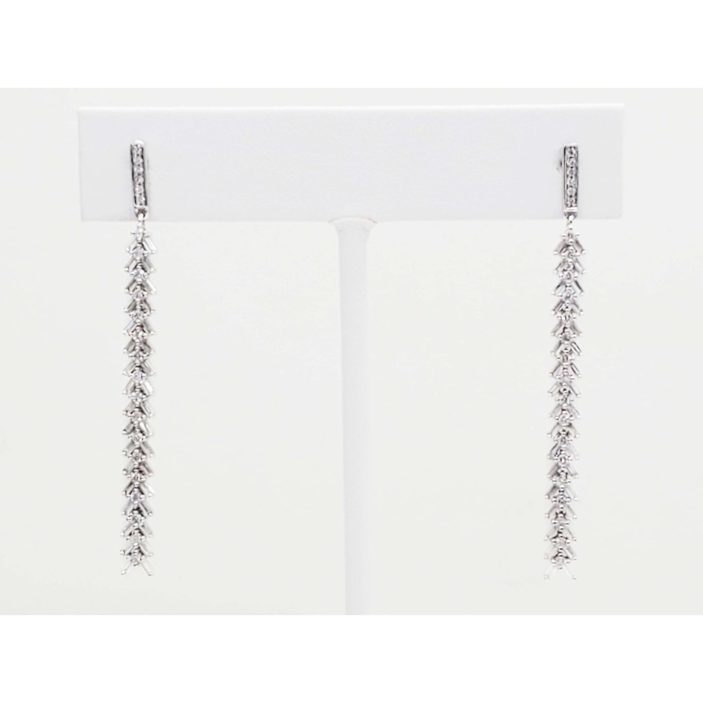Natural Diamond Long Dangle Drop Earrings 14k White Gold SJM
