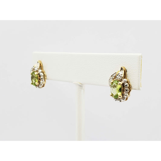 Oval Peridot & Diamond Teardrop Stud Earrings 14k Gold Mexico