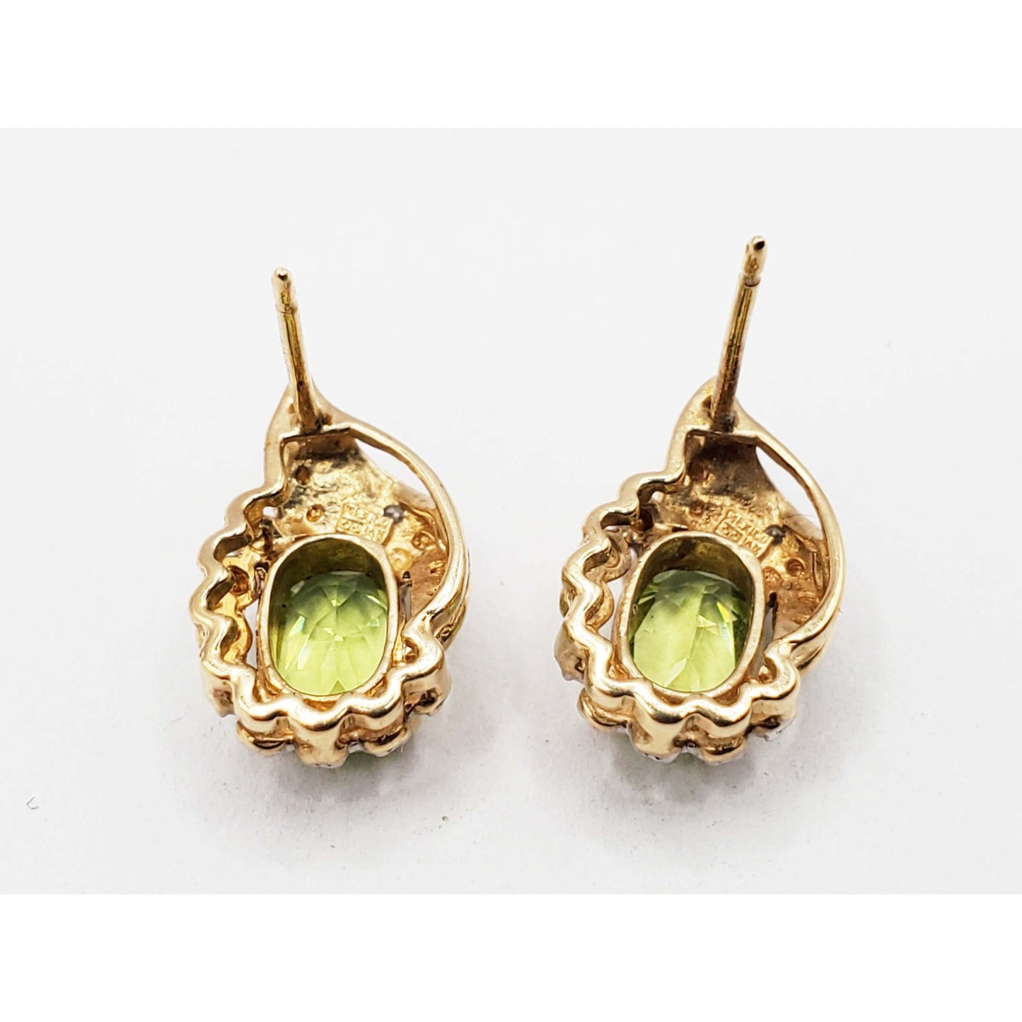 Oval Peridot & Diamond Teardrop Stud Earrings 14k Gold Mexico