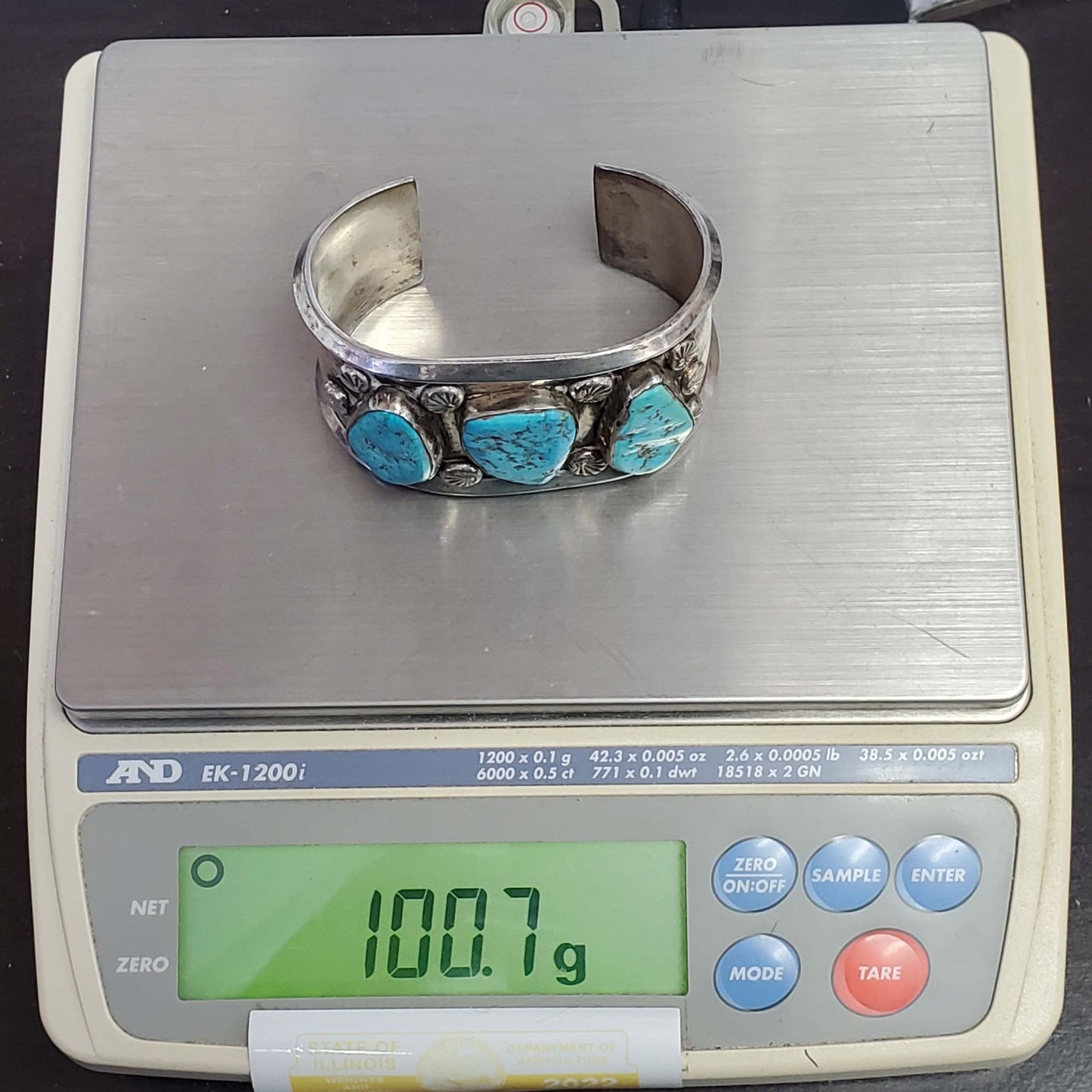 Southwestern Turquoise Sterling Silver Cuff Bracelet 100.7 Grams