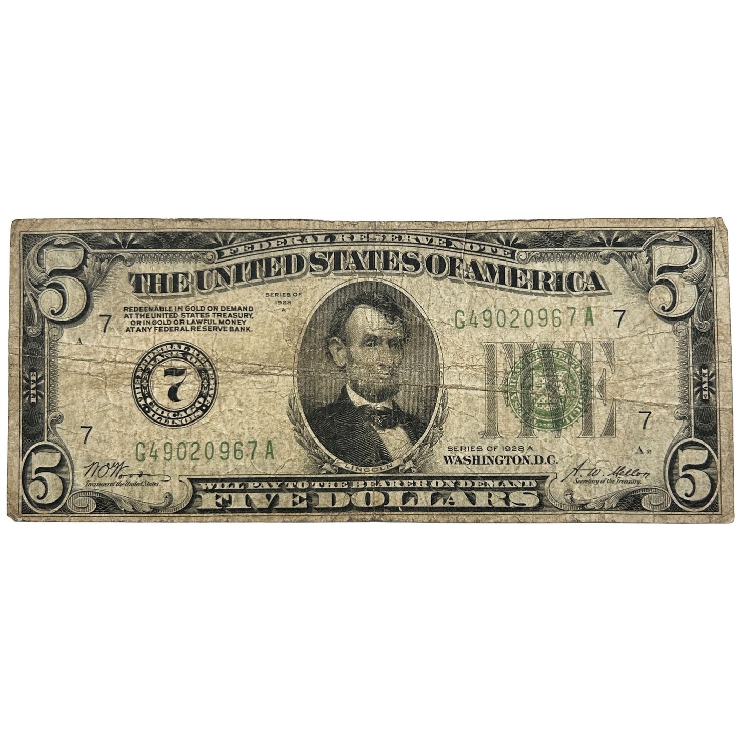 1928-A Chicago $5 FRN Redeemable in Gold Federal Reserve Note