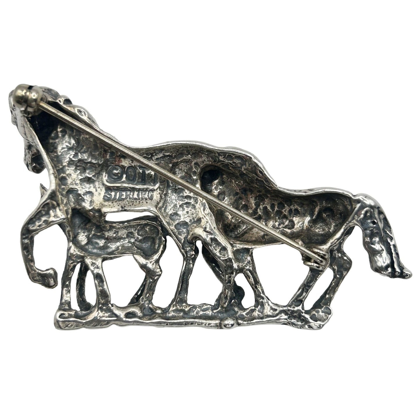 925 Sterling Silver Three Horses Brooch/Pin Equestrian Themed