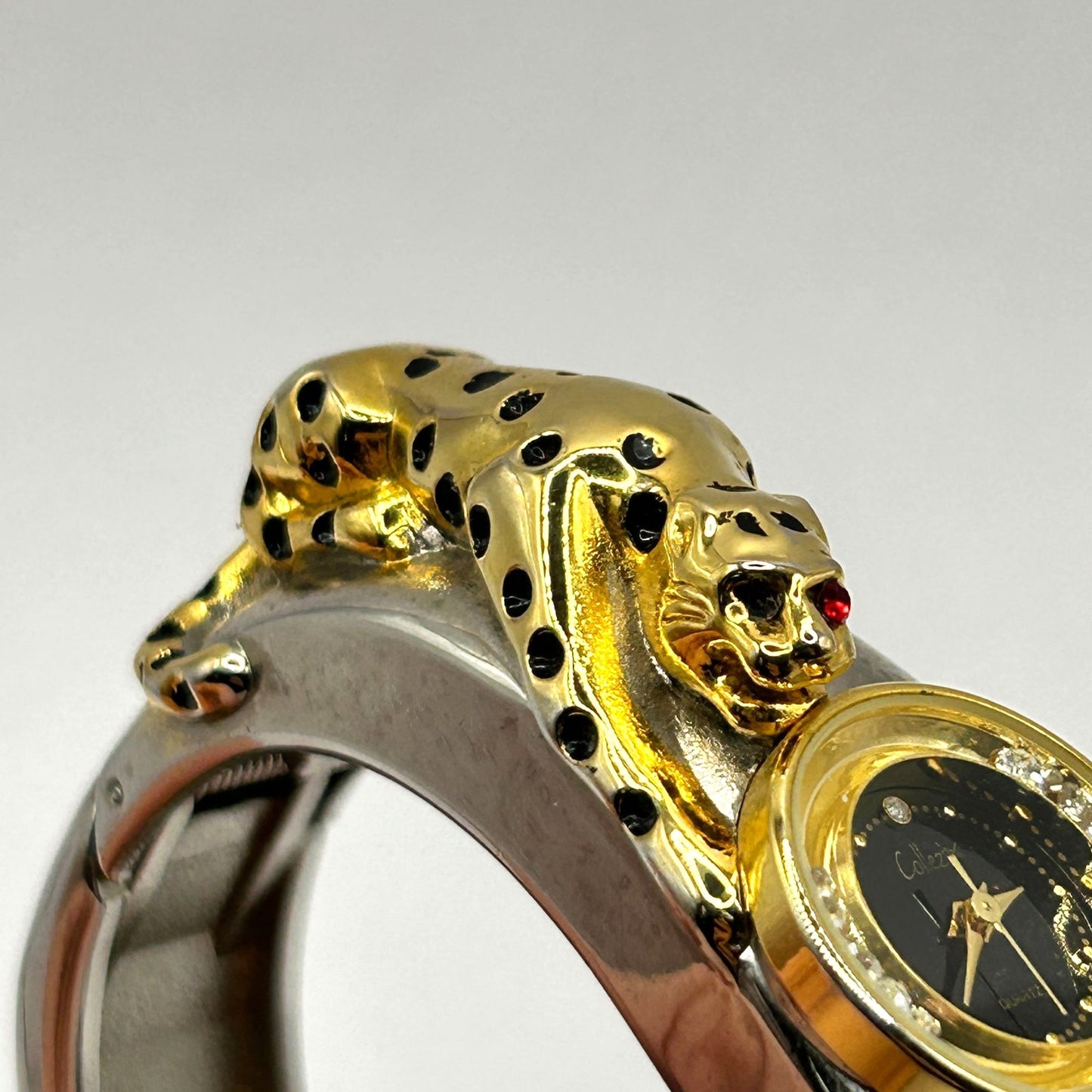 Vintage Collezio Rhinestone Leopard Cocktail Hinged Watch - WORKING