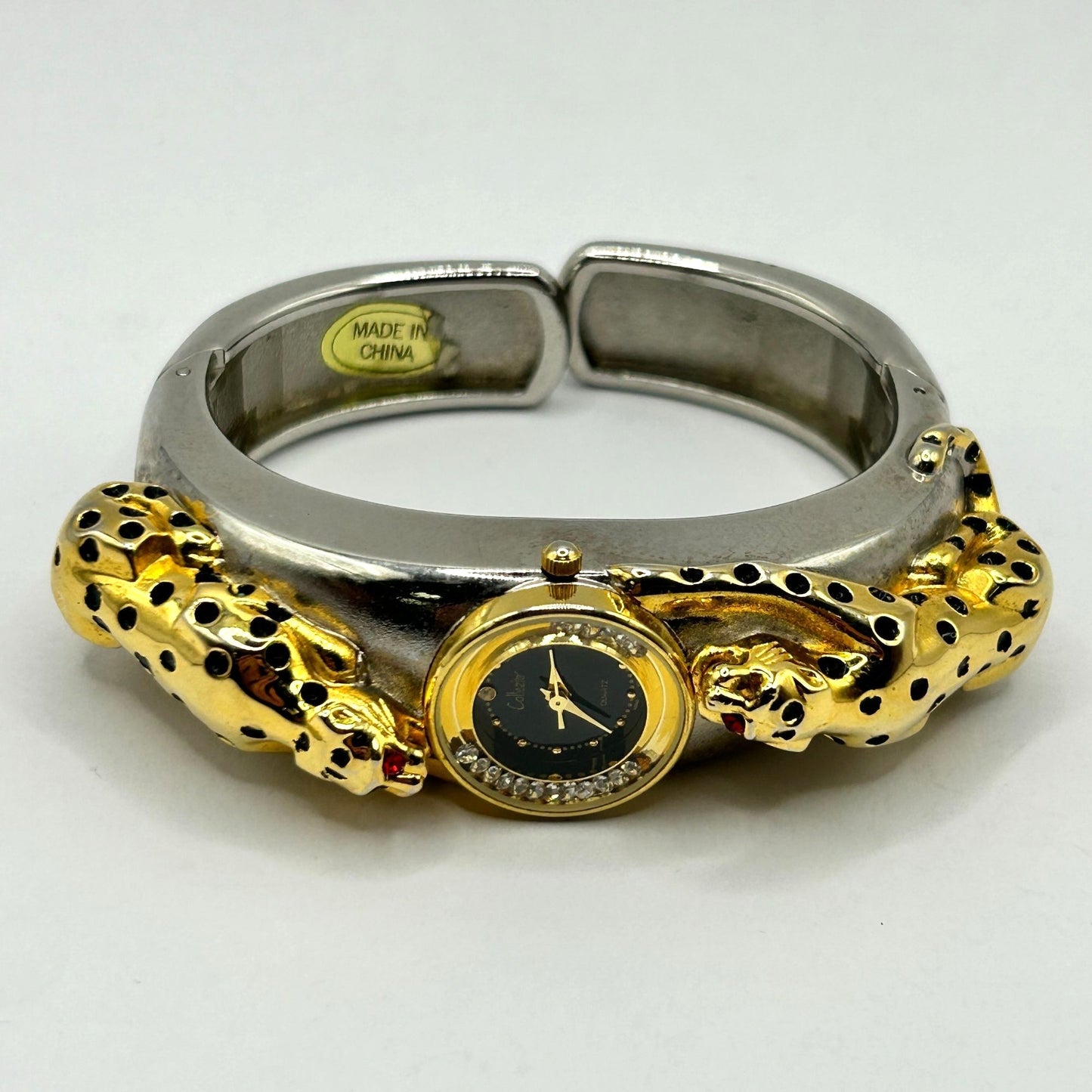 Vintage Collezio Rhinestone Leopard Cocktail Hinged Watch - WORKING