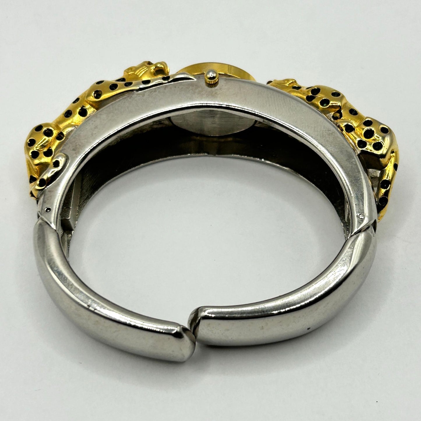 Vintage Collezio Rhinestone Leopard Cocktail Hinged Watch - WORKING