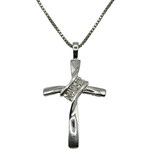 925 Sterling Silver & Diamond Cross Pendant Necklace