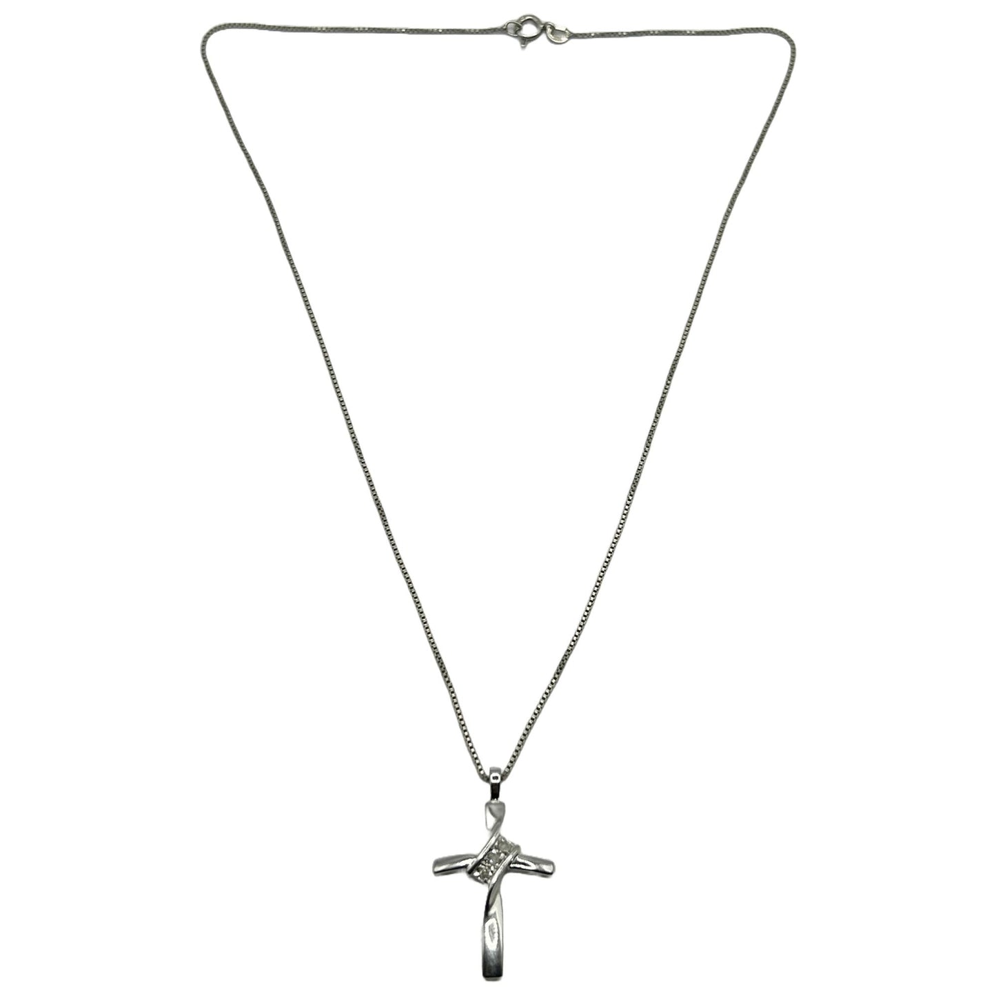 925 Sterling Silver & Diamond Cross Pendant Necklace