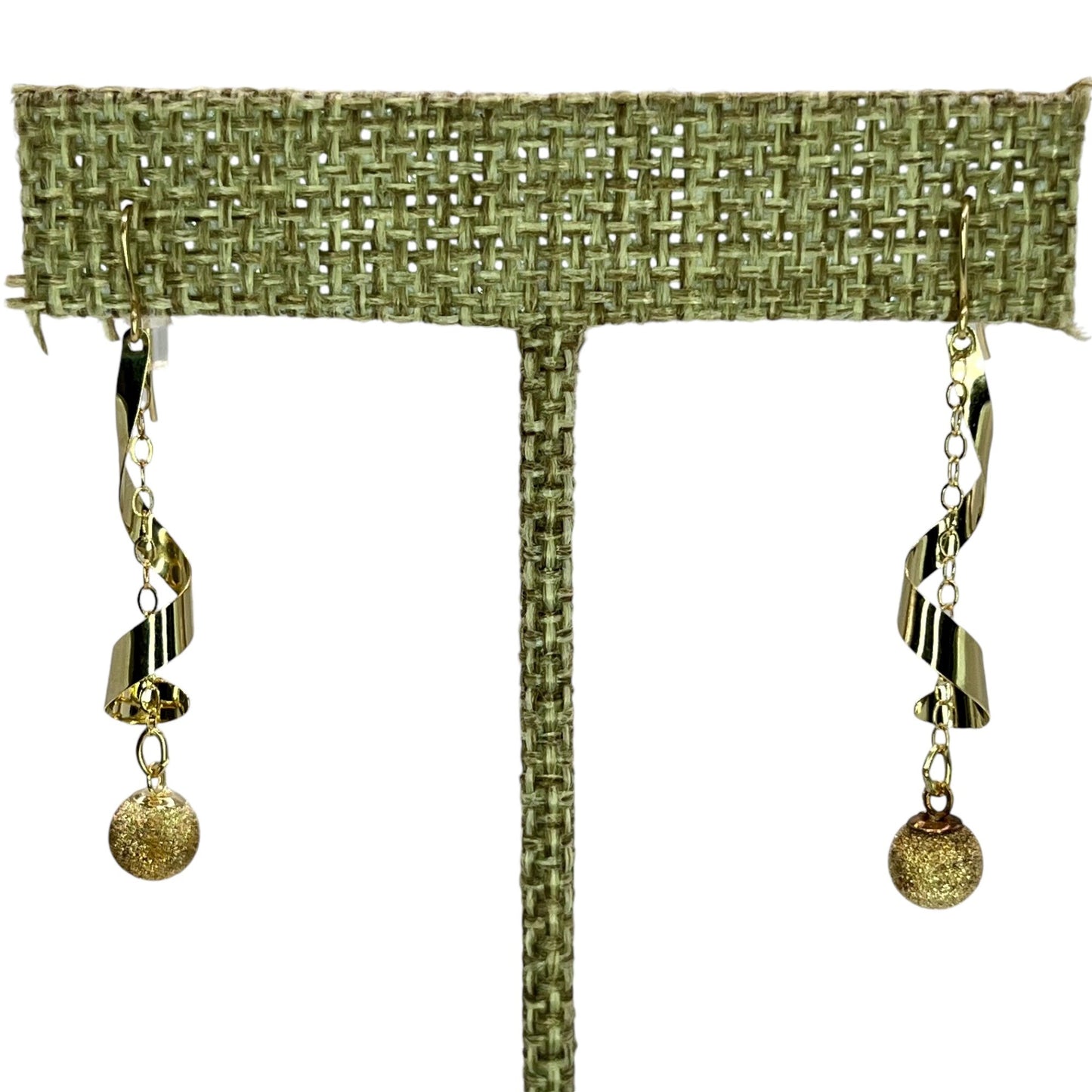 14K Gold Spinning Spiral Tassel Ball Dangle Drop Earrings Geometric Formal