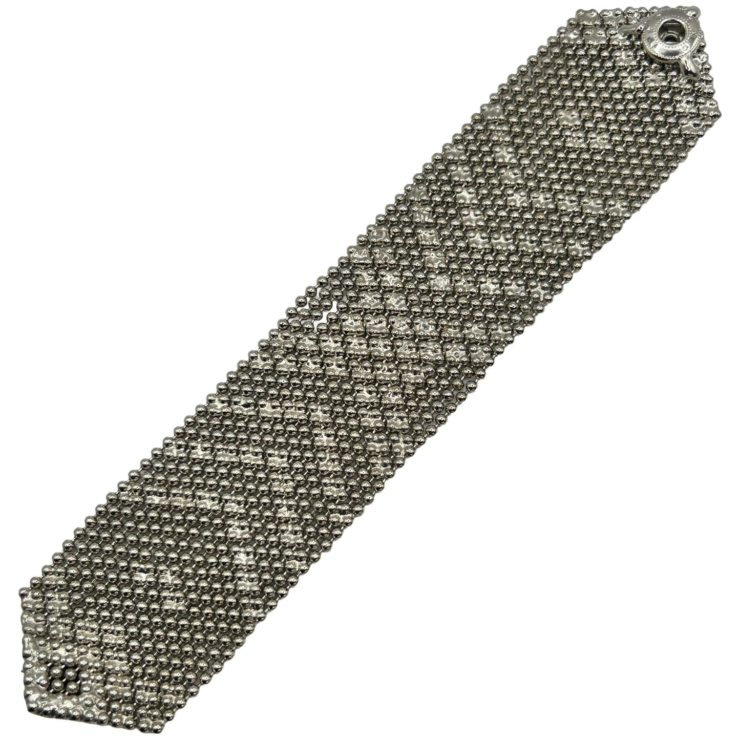 Silver Tone Liquid Metal Bracelet 1.5" Wide Mesh Style X Pattern 7" Skyler White