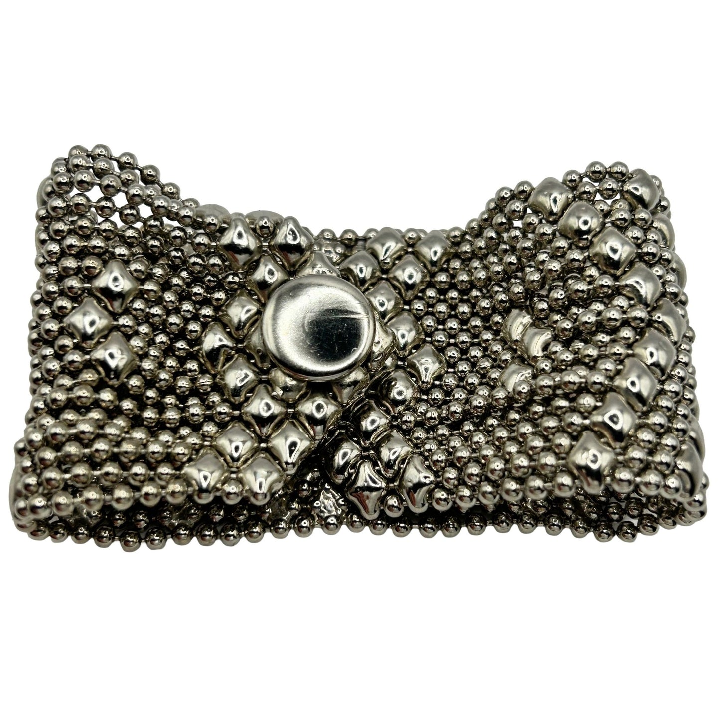 Silver Tone Liquid Metal Bracelet 1.5" Wide Mesh Style X Pattern 7" Skyler White