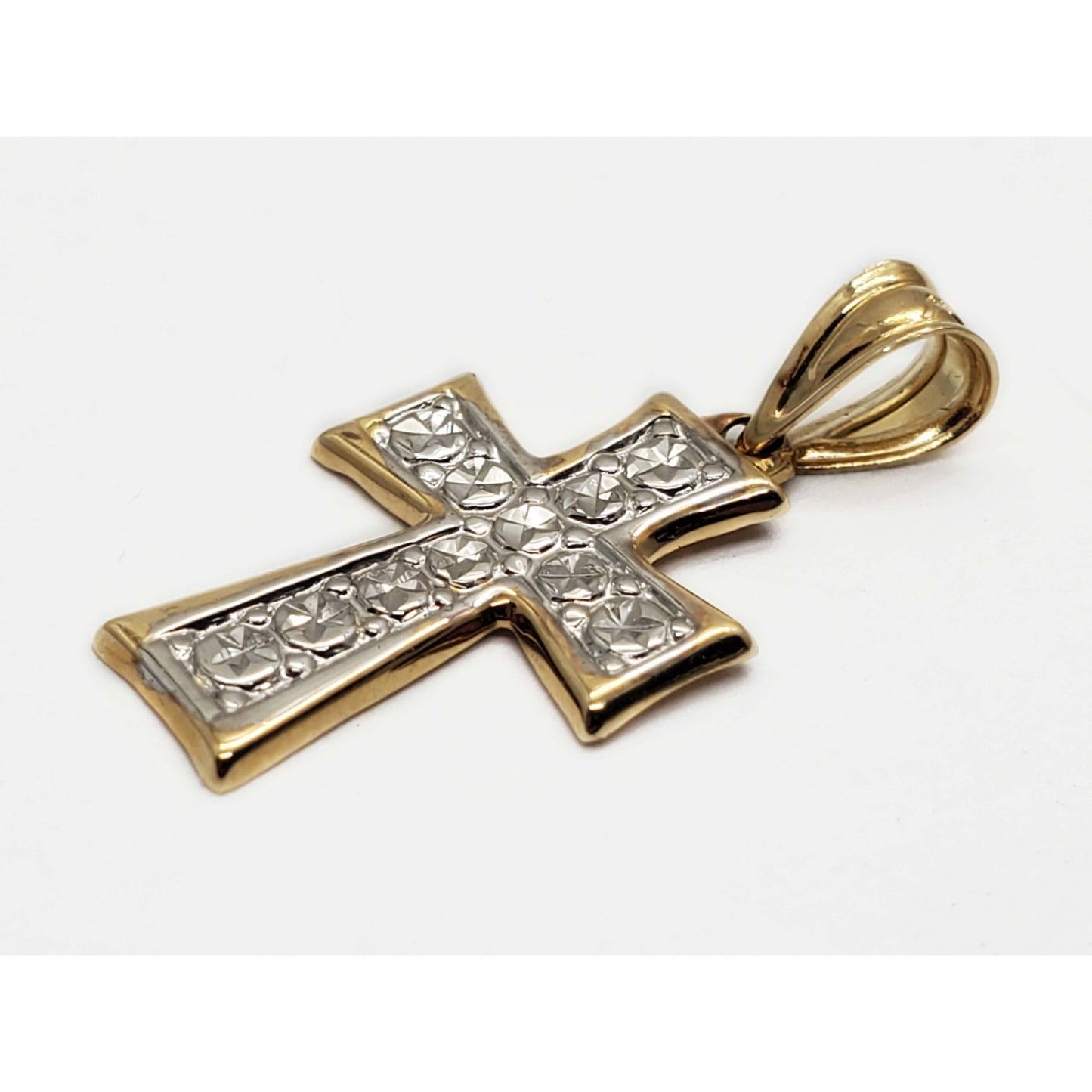 Michael Anthony Designer Dia-Cut Two-Tone Cross Charm Pendant 14k YG/WG