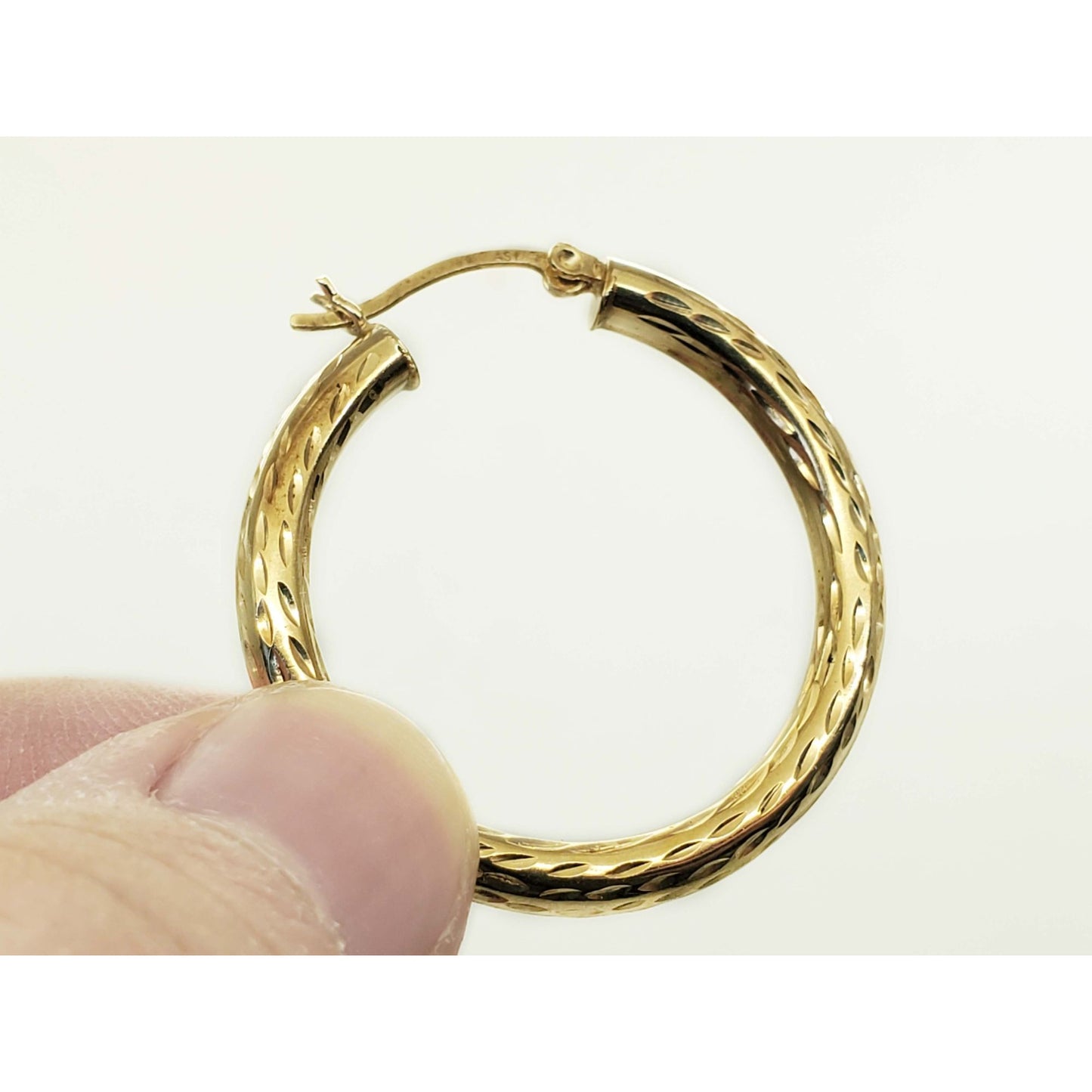 4.2mm Wide Dia-Cut Design Hoop Earrings 14k Gold