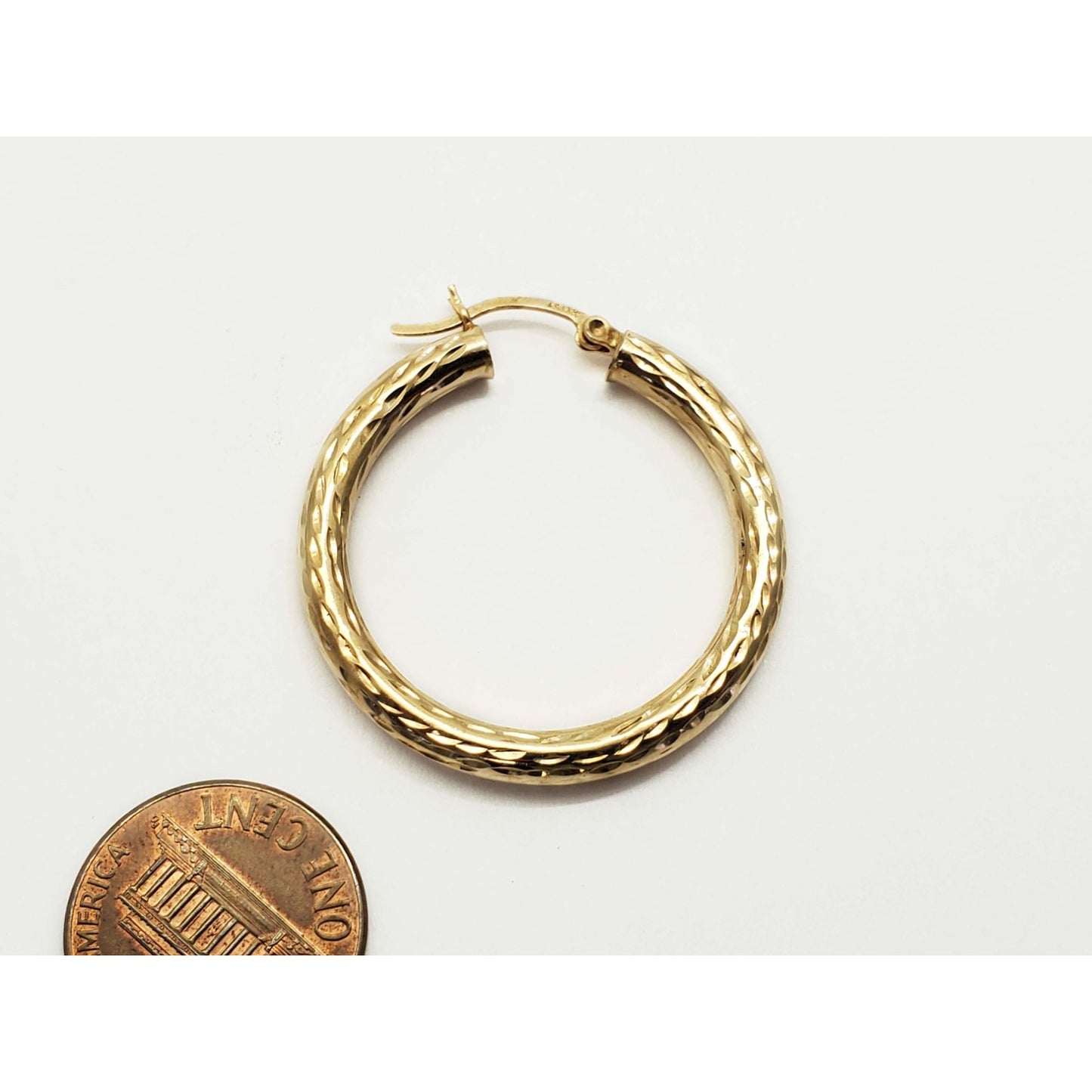 4.2mm Wide Dia-Cut Design Hoop Earrings 14k Gold