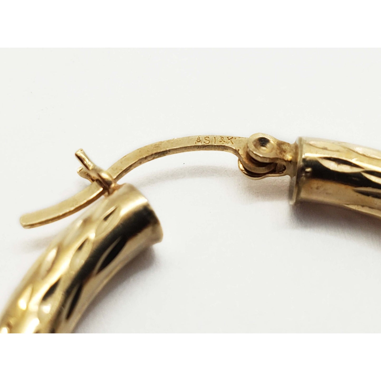 4.2mm Wide Dia-Cut Design Hoop Earrings 14k Gold