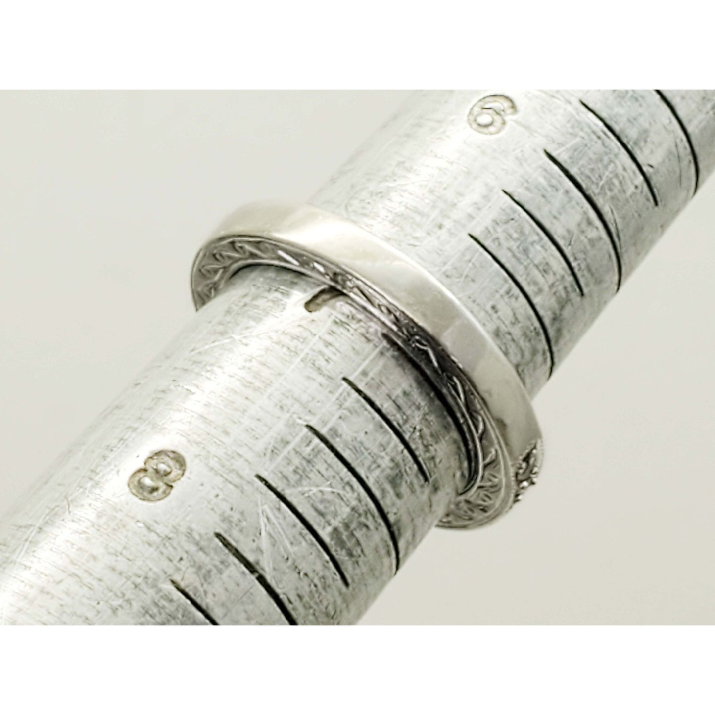 Natural Sapphire & Diamond Carved 3mm Band Ring 14k White Gold Size 7