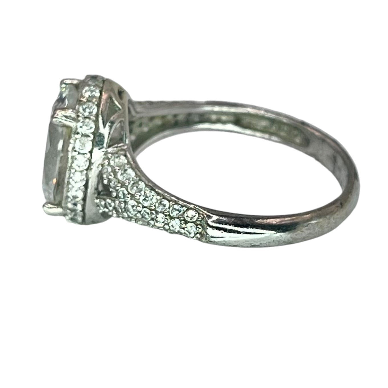 925 Sterling Silver Oval Cut Halo CZ Ring Size 7 Prong Set Engagement Bridal