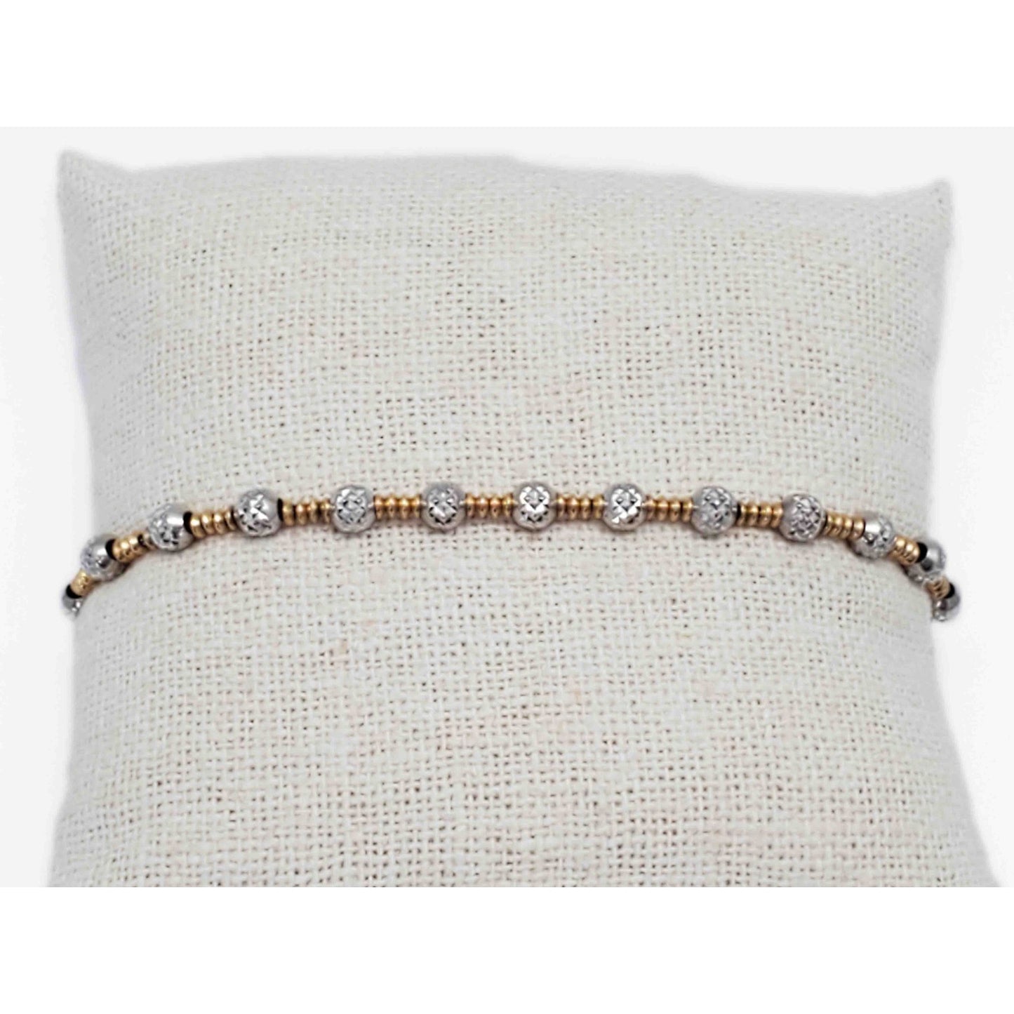 Italian Two-Tone Dia-Cut Ball Station Tennis Bracelet 14k Yellow & White Gold