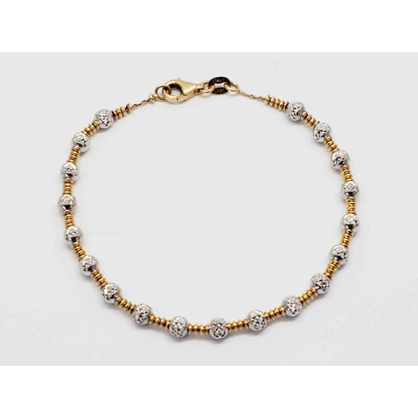 Italian Two-Tone Dia-Cut Ball Station Tennis Bracelet 14k Yellow & White Gold