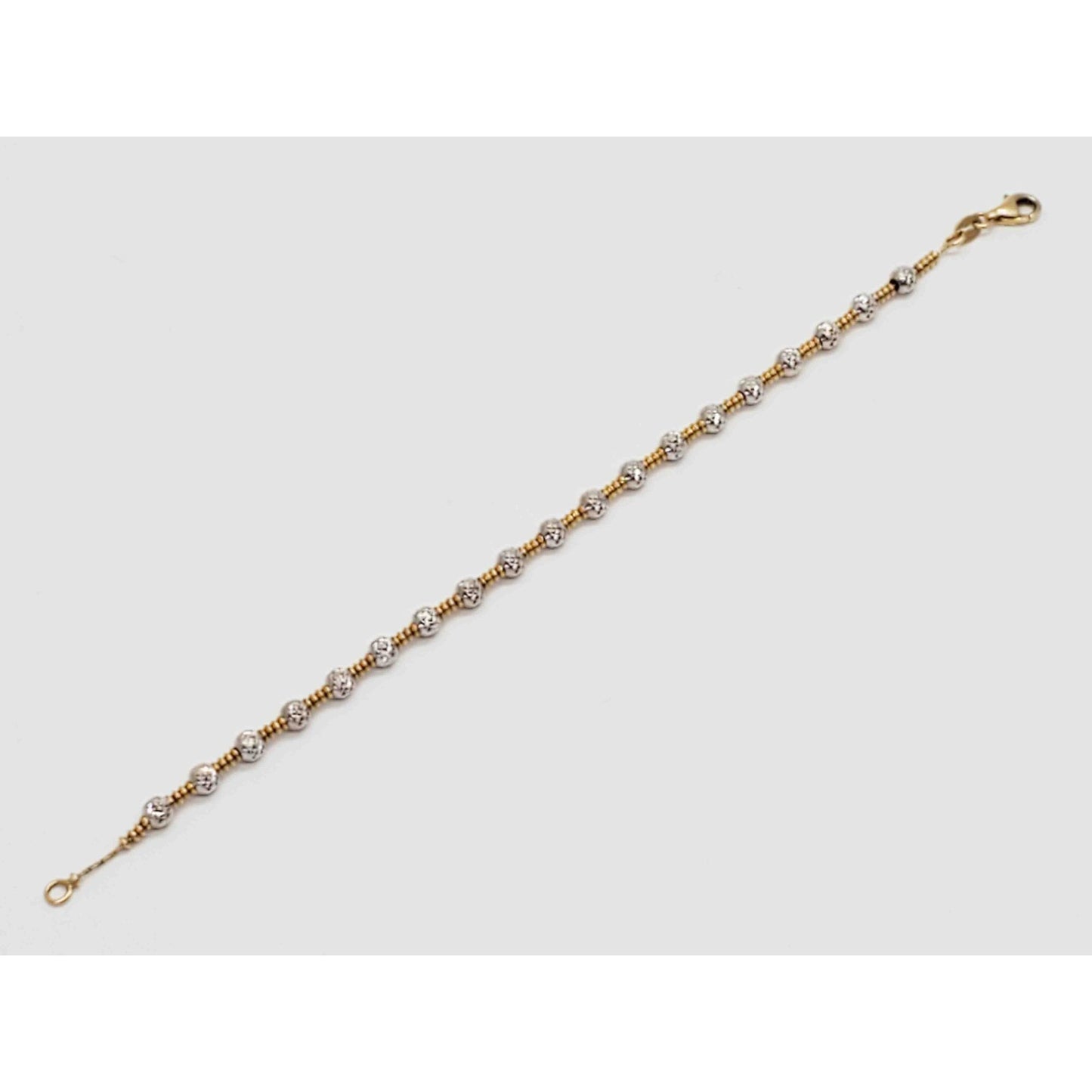 Italian Two-Tone Dia-Cut Ball Station Tennis Bracelet 14k Yellow & White Gold
