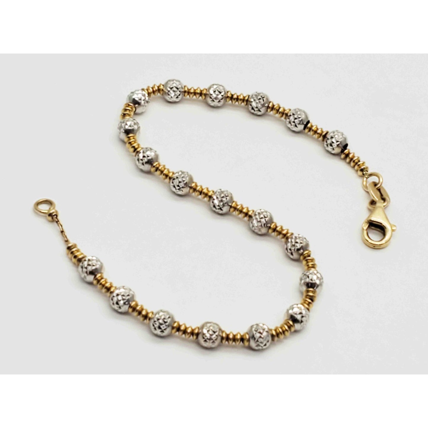 Italian Two-Tone Dia-Cut Ball Station Tennis Bracelet 14k Yellow & White Gold