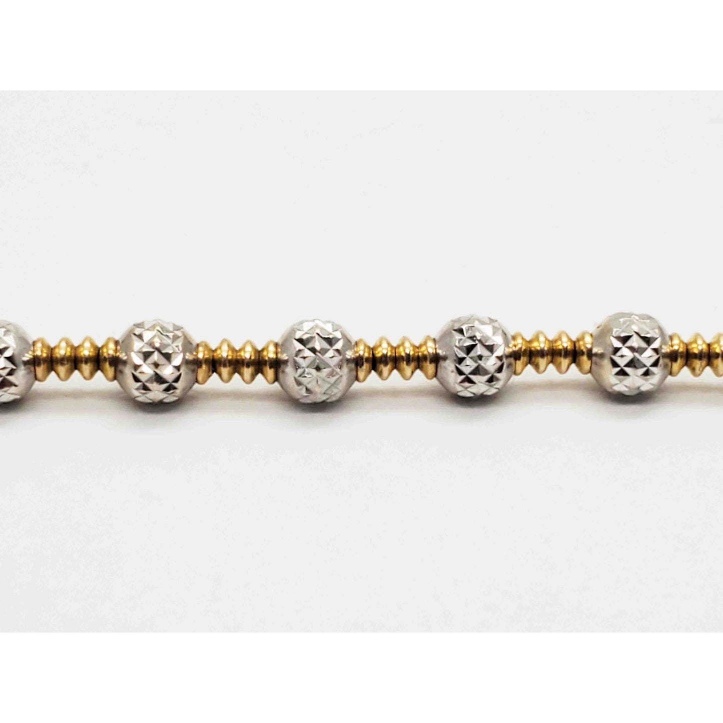 Italian Two-Tone Dia-Cut Ball Station Tennis Bracelet 14k Yellow & White Gold