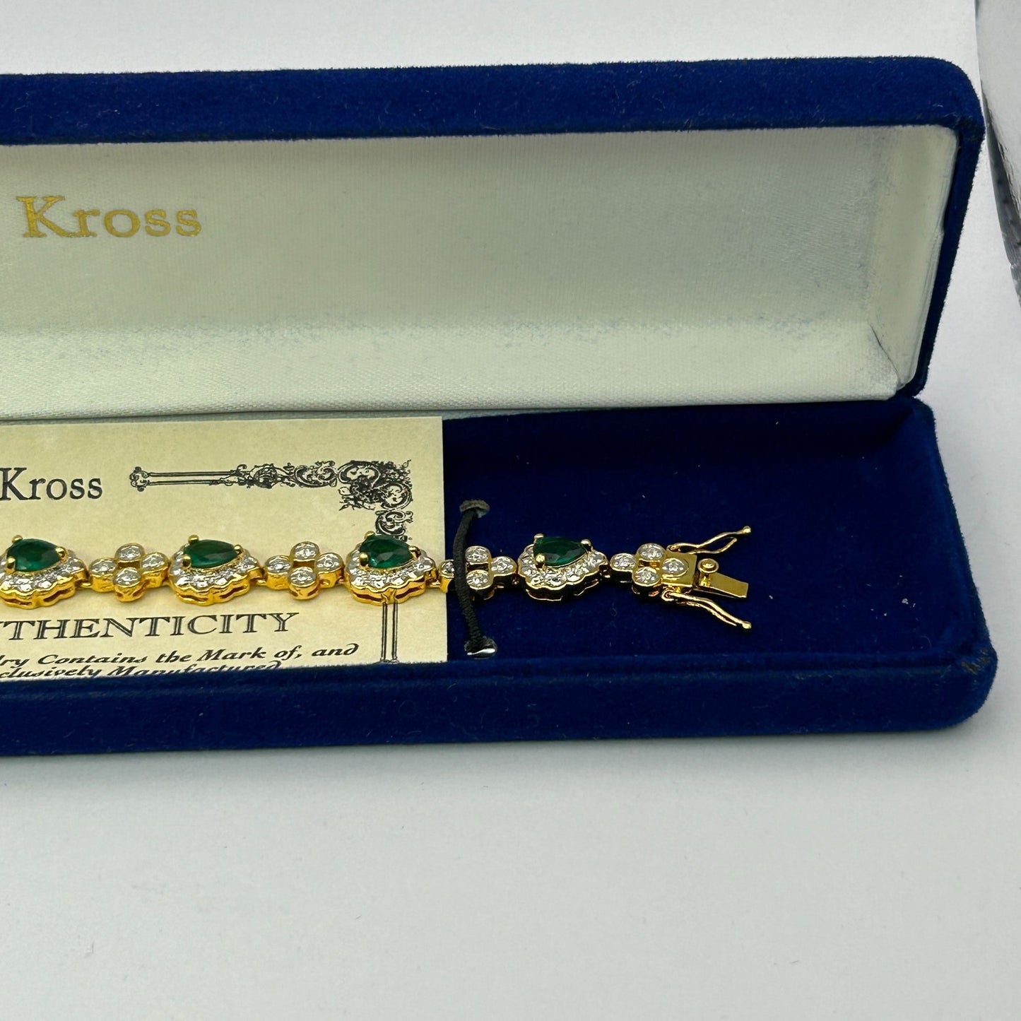 Camrose & Kross Jackie Kennedy JBK Replica Bracelet 7-8" Green/Clear Stones+COA